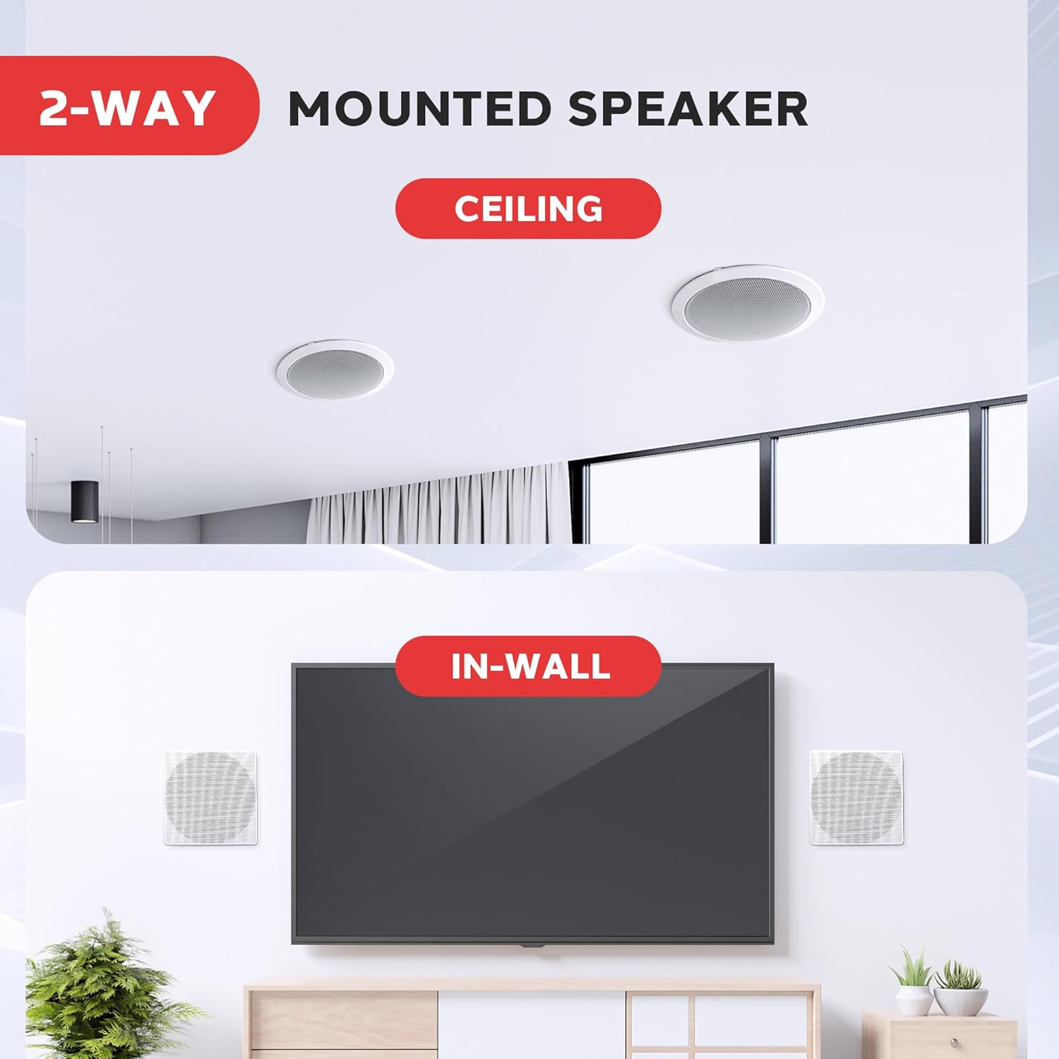 6.5 Inch In Ceiling Wall Speakers 200W Flush Mount Stereo Pair
