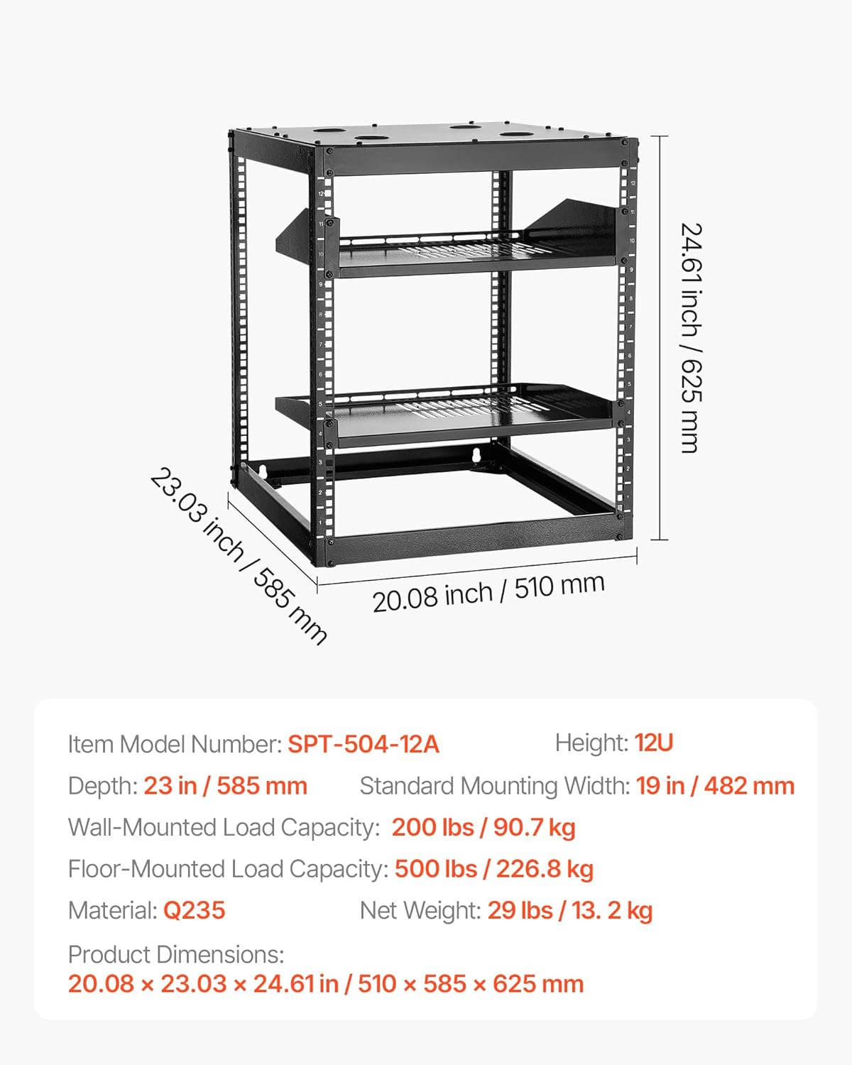 12U Open Frame Network Rack Wall Floor Mount Black