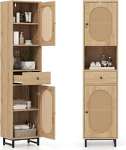Tall Slim Storage Cabinet Natural Rattan Drawer Door Unit