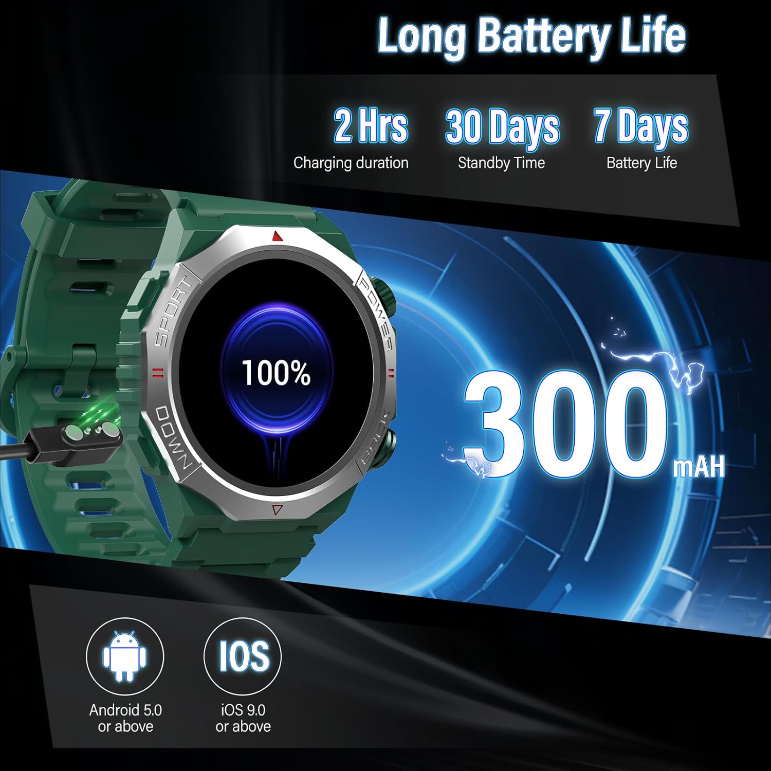 Military Smart Watch Green Bluetooth Call Fitness