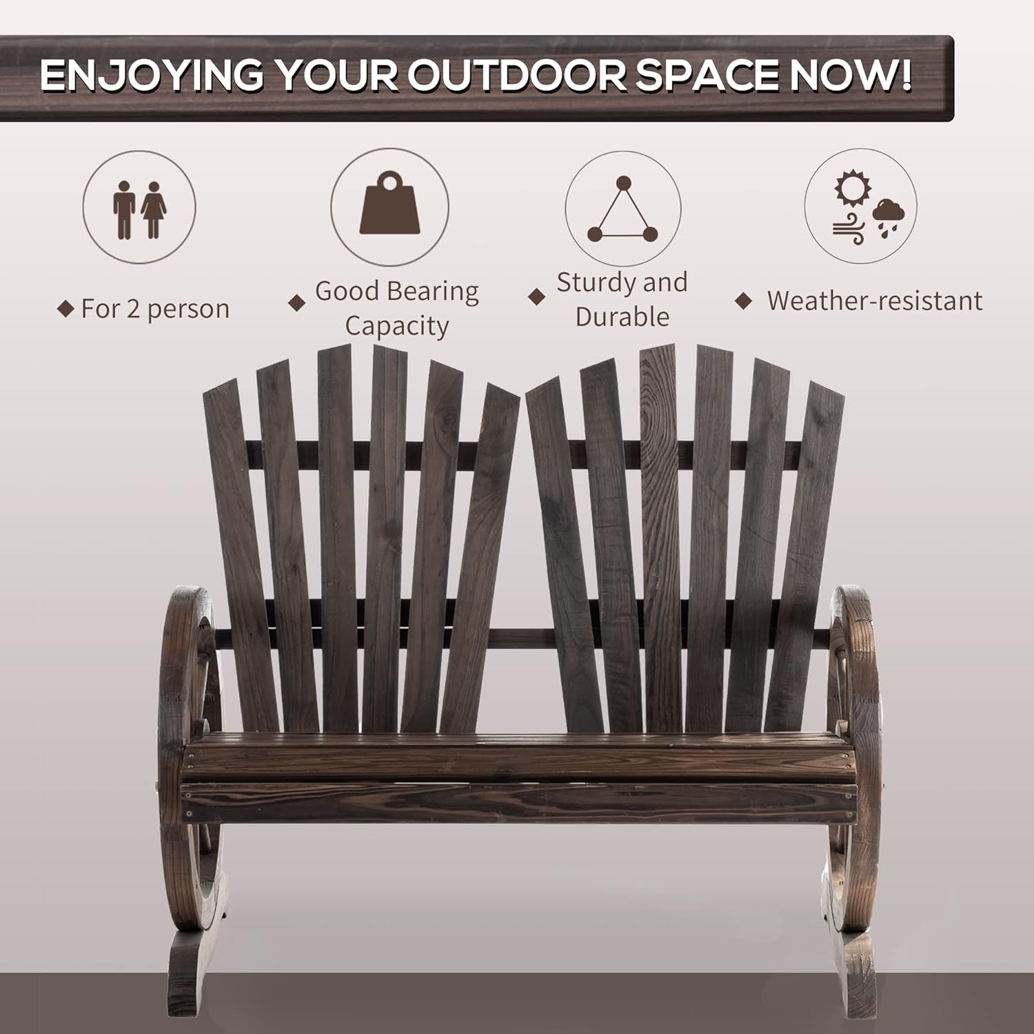 Adirondack 2 Seater Wooden Garden Bench Wagon Armrests
