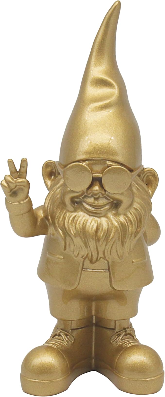 Peace Hand Gnome Statue Gold 20cm Indoor Outdoor Home Decor