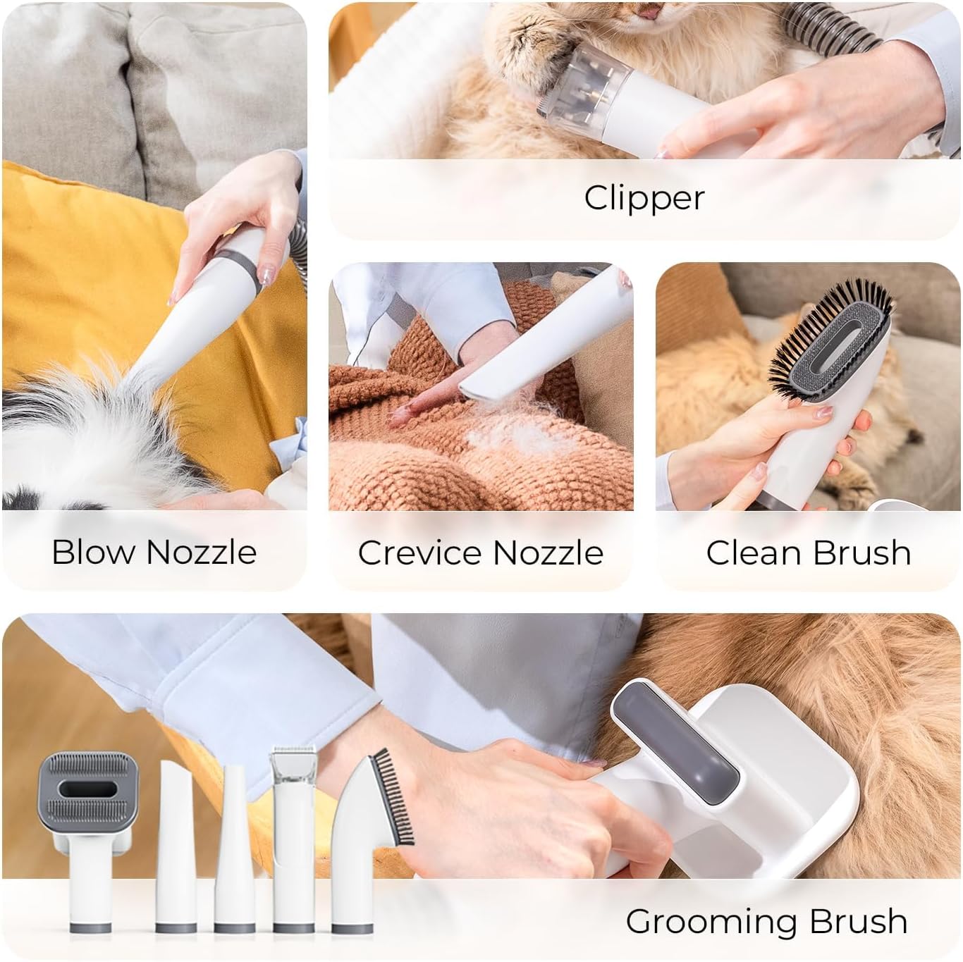 Dog Grooming Vacuum Dryer 15000Pa 3L Pet Hair Clipper Kit White