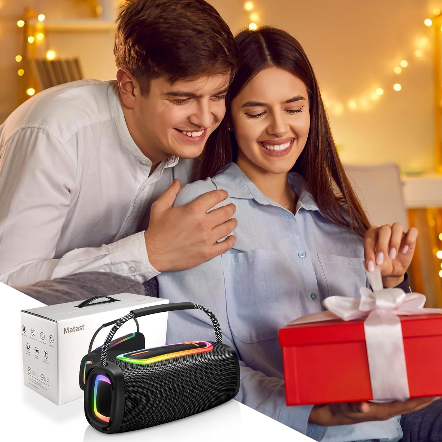 Portable Bluetooth Speaker 24W Bass LED Lights 36H Battery