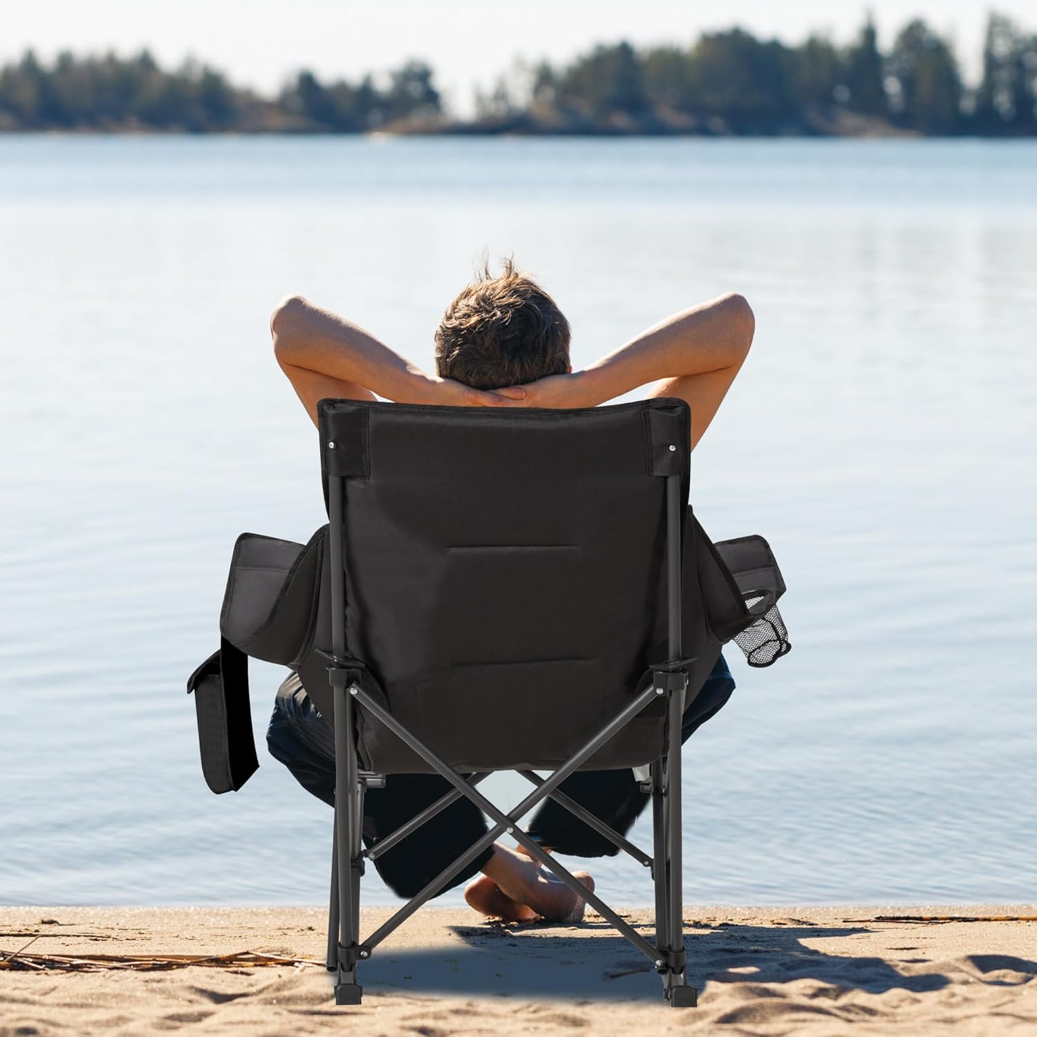 Oversized Rocking Camping Chair with Headrest 400LB Grey