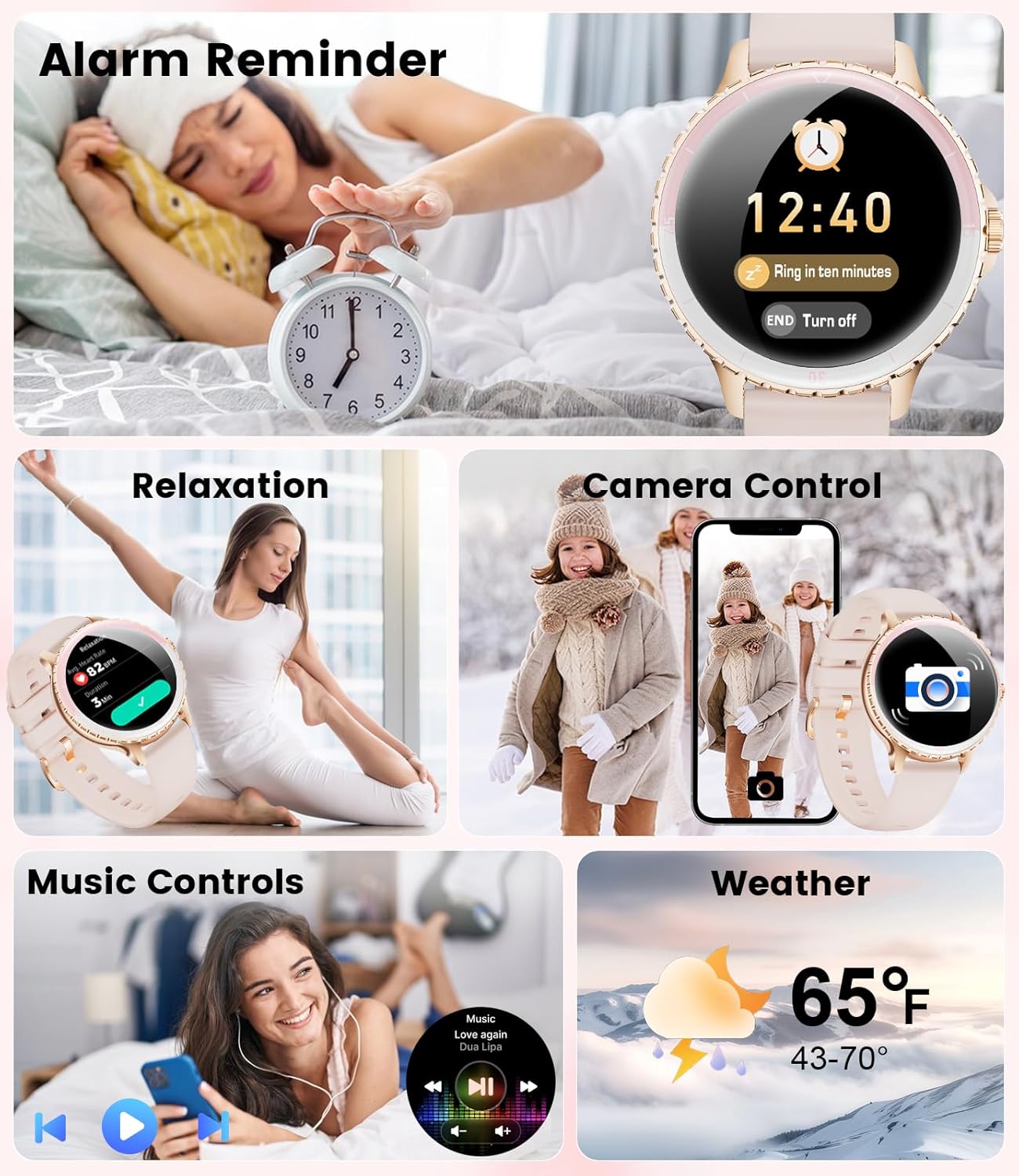 Rose Gold Diamond Smart Watch Bluetooth Call Fitness Tracker