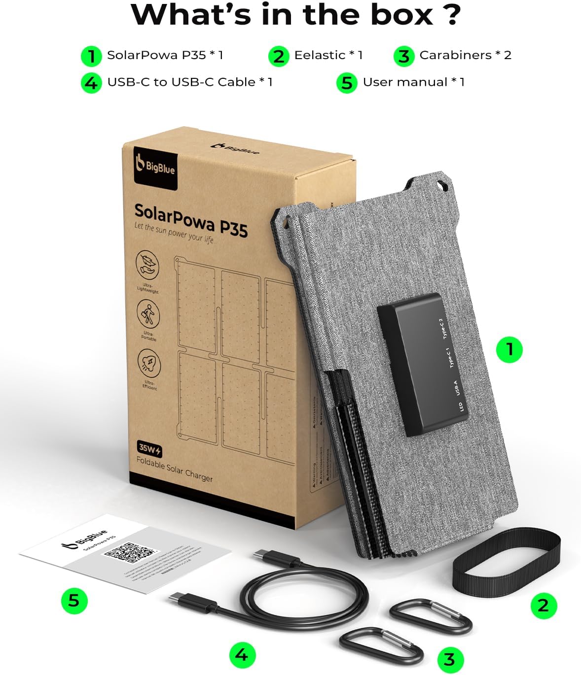 35W Foldable Solar Panel Charger USB C PD Portable Camping