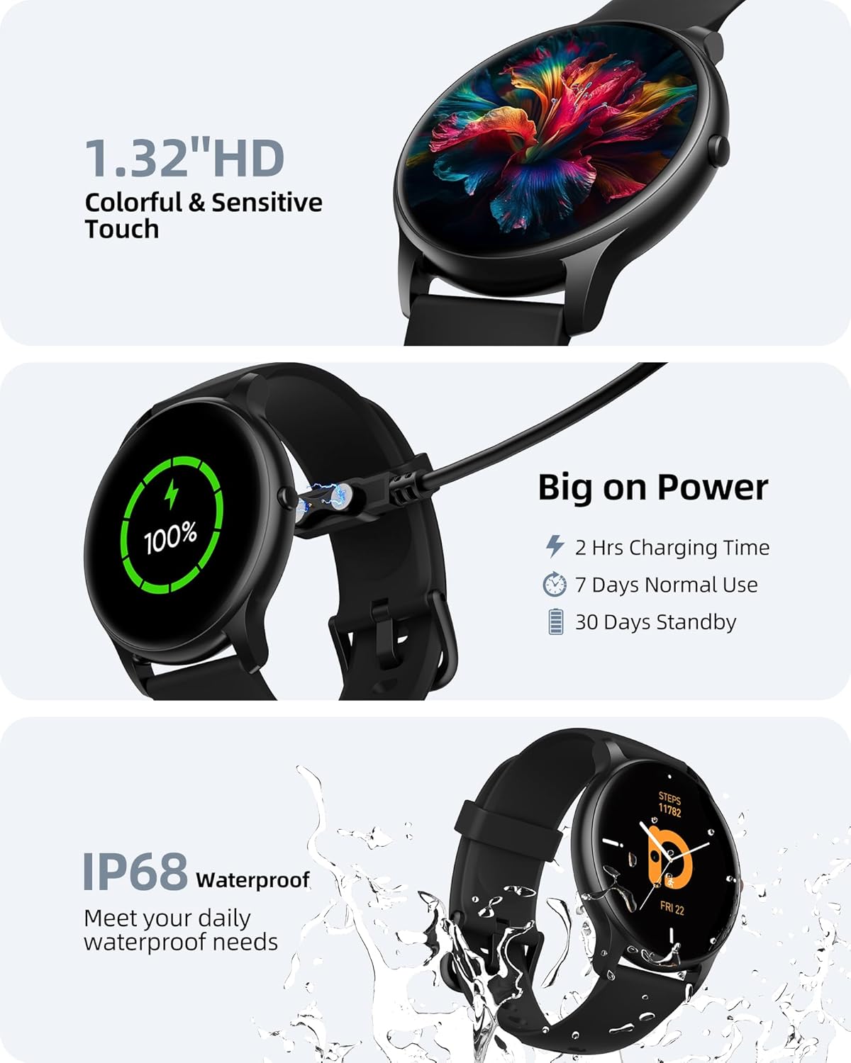 Bluetooth Calling Smart Watch 100 Sports Heart Sleep IP68