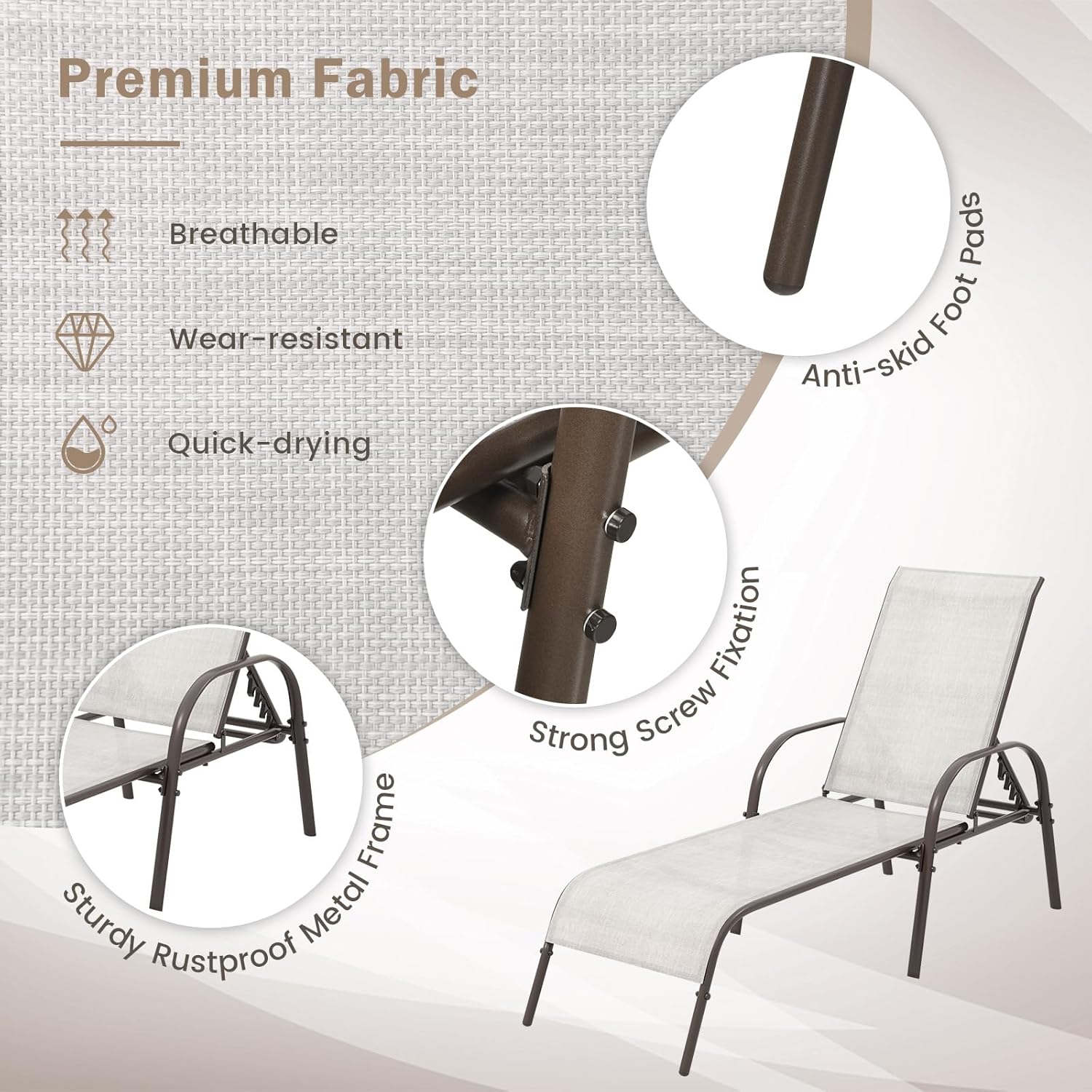 Garden Sun Lounger 5 Position Recliner Chair Grey
