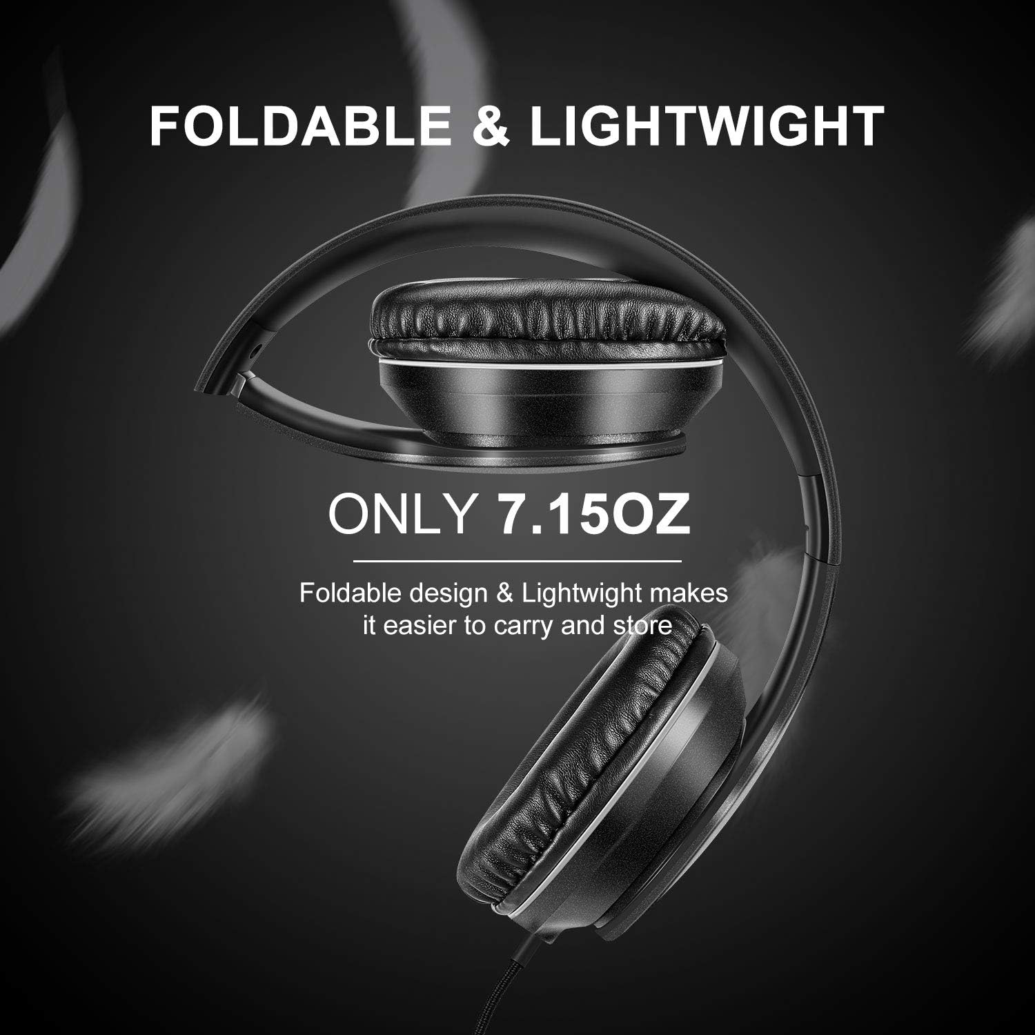 Wired Over Ear Headphones With Mic Stereo Bass 3.5mm Black