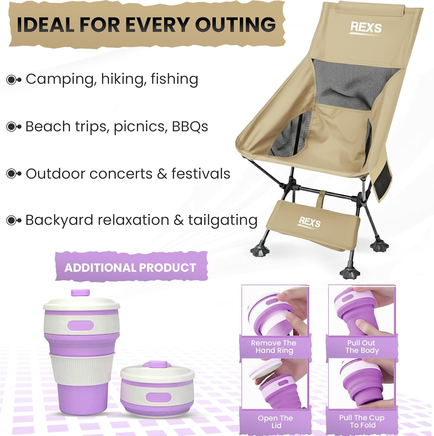 Ultralight Backpacking Chair High Back 330lb Brown