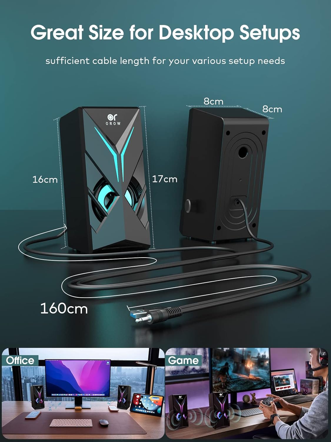 RGB Computer Speakers 10W Desktop Gaming Speakers AUX LED