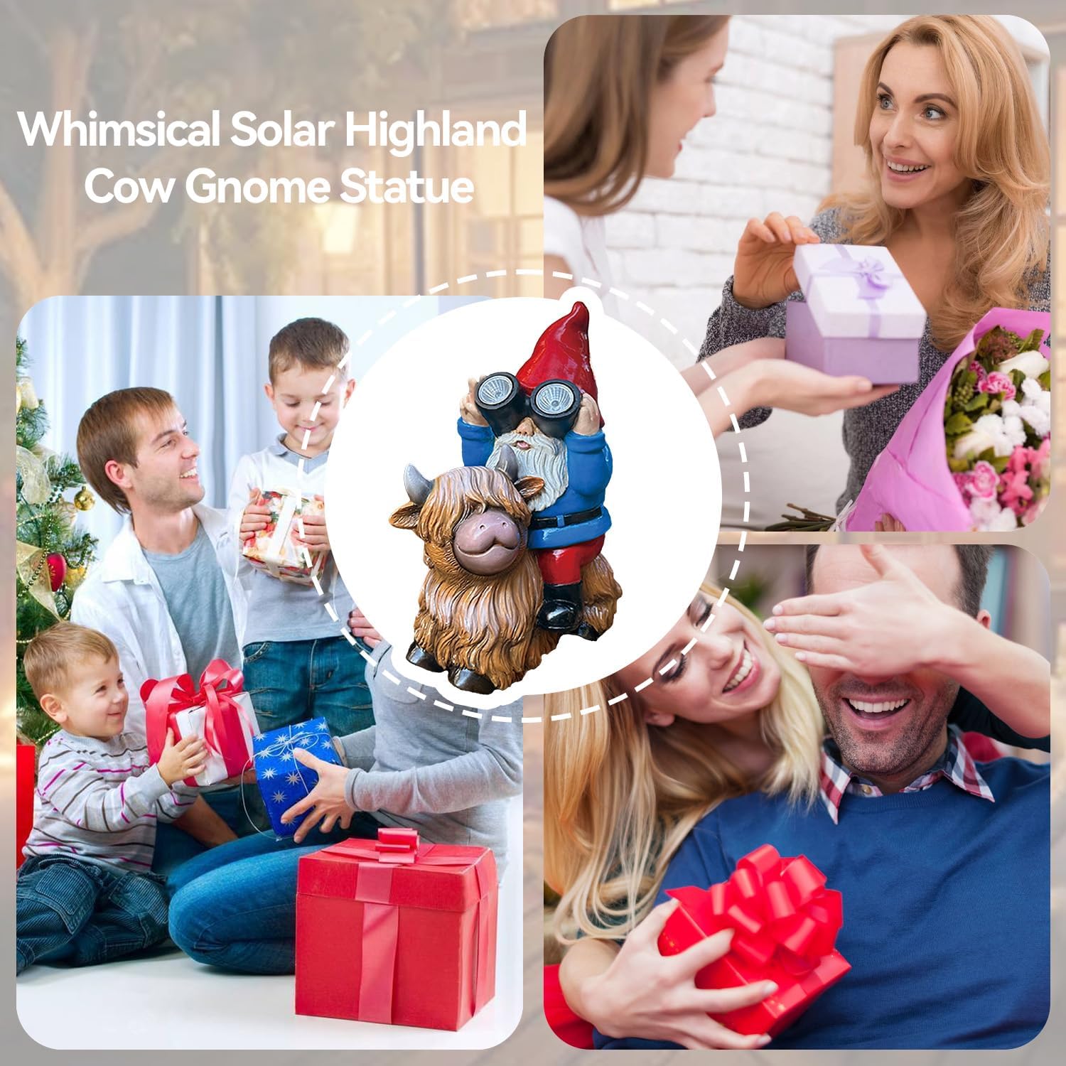Solar Gnome Highland Cow Statue Garden Decor Outdoor LED