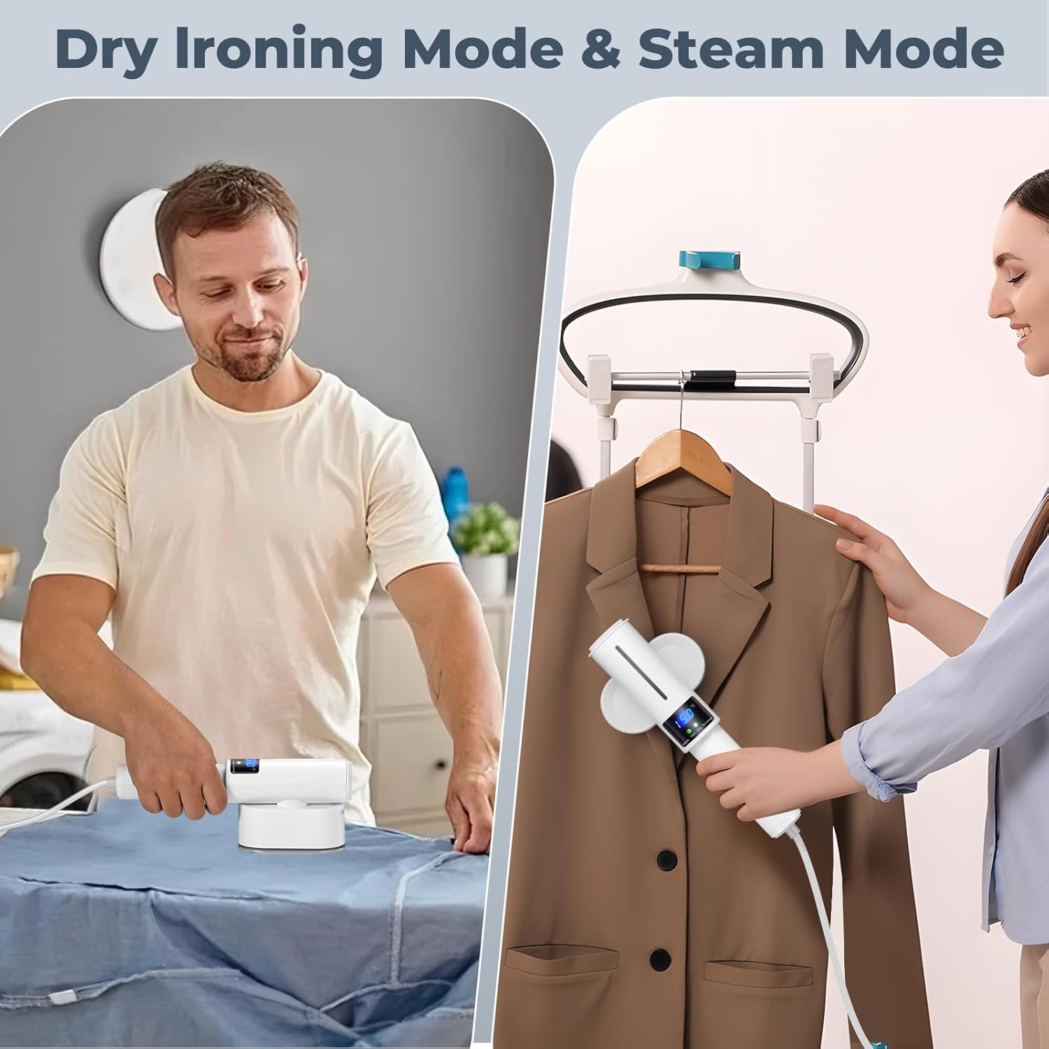 Travel Garment Steamer 1200W LED 2in1 Foldable Iron 100ml