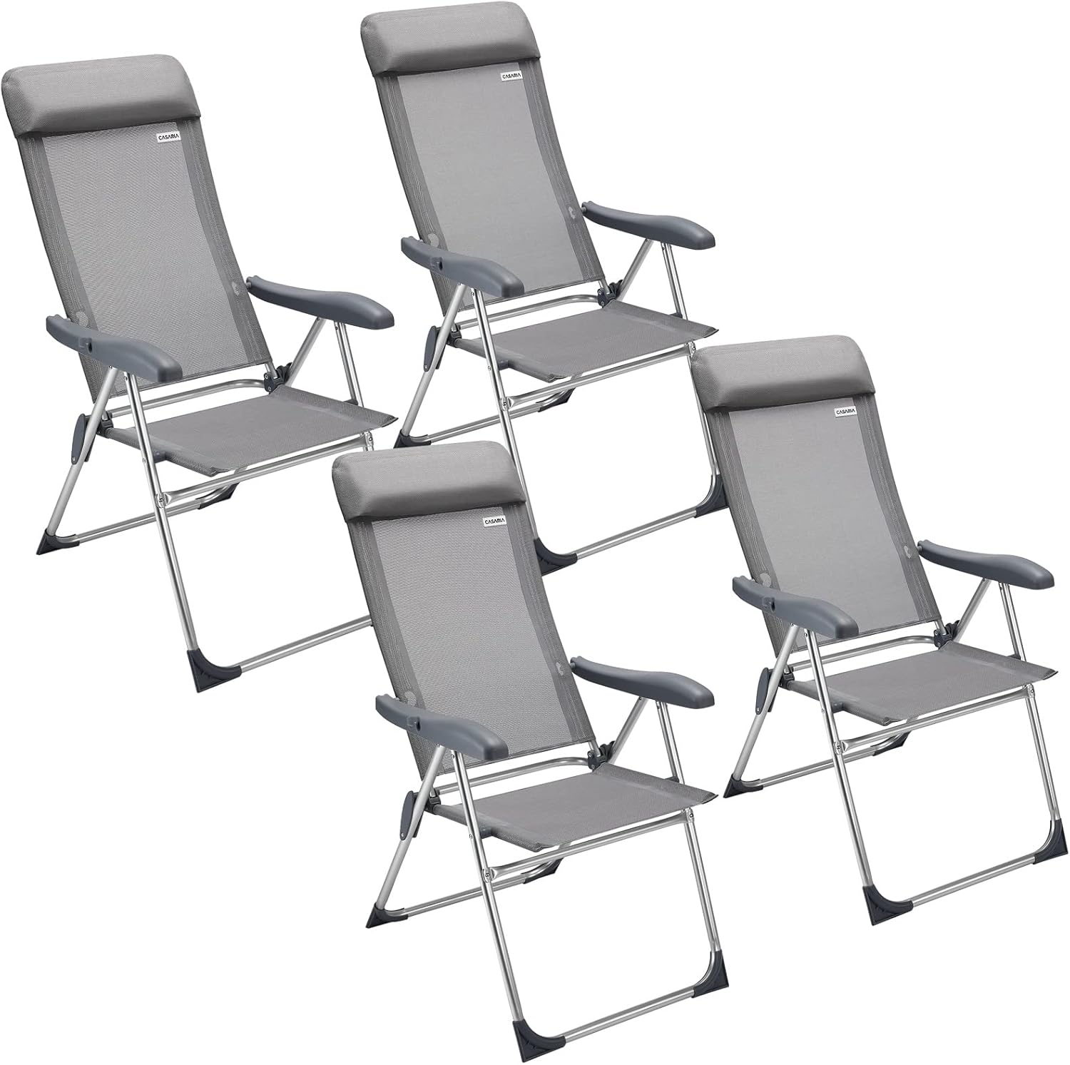 4 Pack Grey Folding Garden Chairs Adjustable High Back