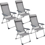 4 Pack Grey Folding Garden Chairs Adjustable High Back