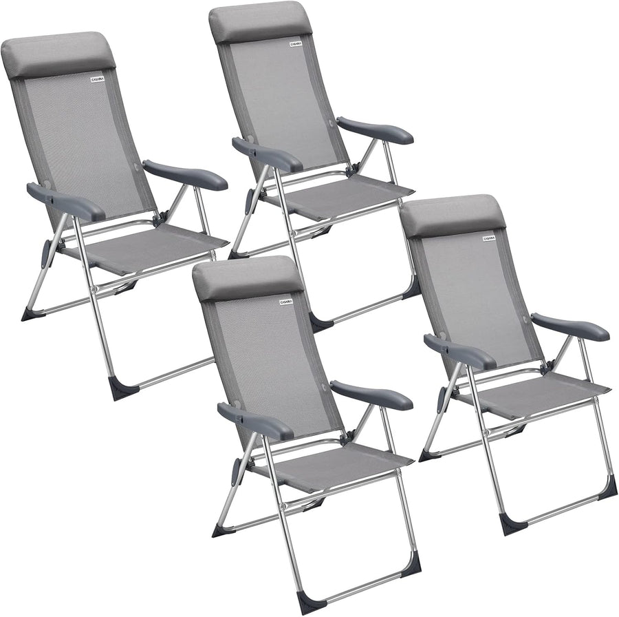 4 Pack Grey Folding Garden Chairs Adjustable High Back