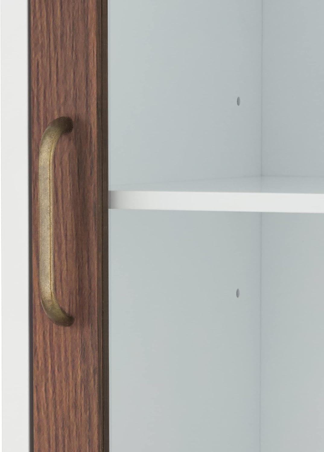Tall Bathroom Linen Tower Cabinet Glass Door Shelf White Brown