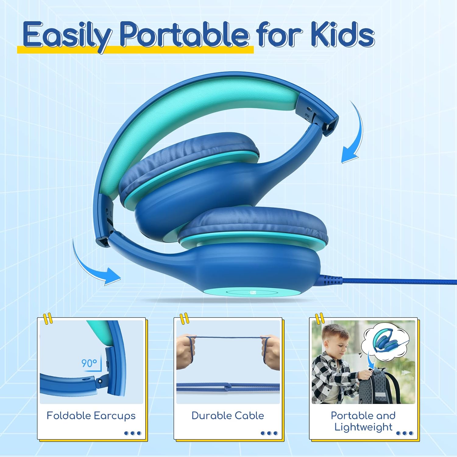 Kids Wired Headphones 85dB Volume Limit Foldable Over Ear Stereo