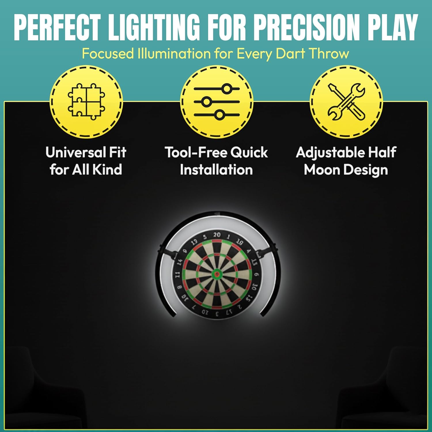 Dart Board LED Light 270 Degree Dimmable Clamp Mount Ring