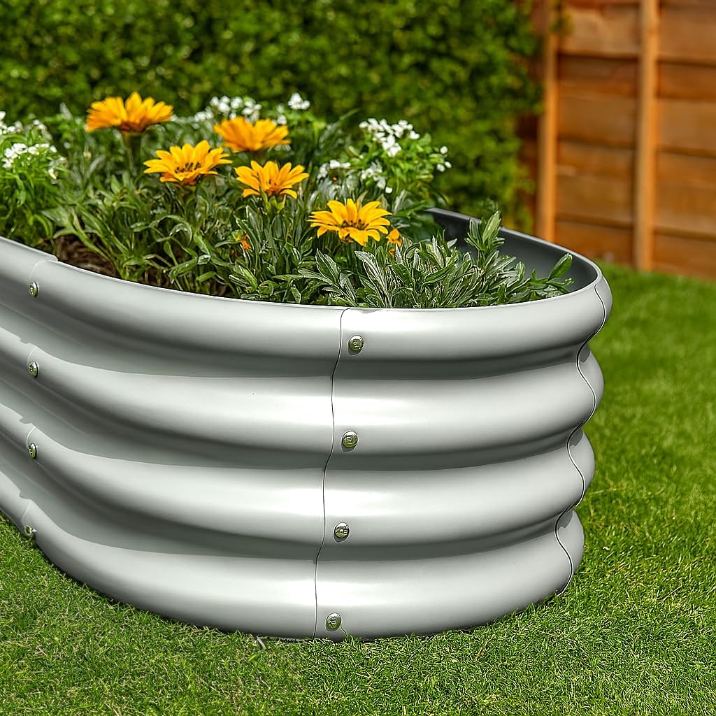 Raised Garden Bed Set 2 Steel Planter 120x60cm Silver