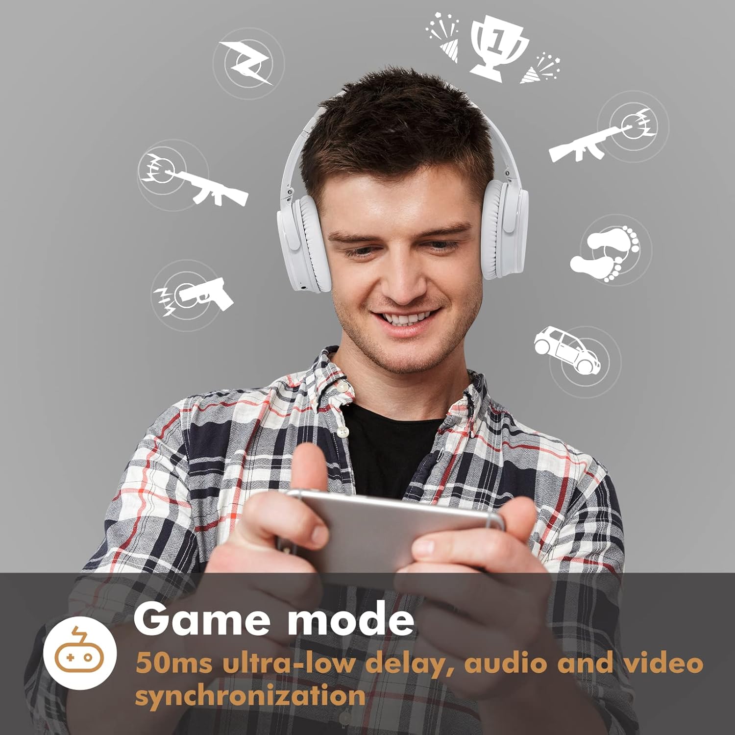 Wireless ANC Over Ear Headphones 50H Playtime Foldable Mic