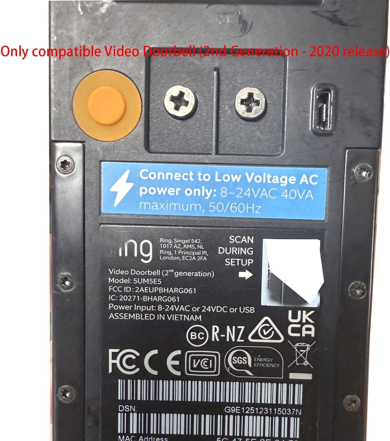 Solar Charger for Video Doorbell 2nd Gen Micro USB