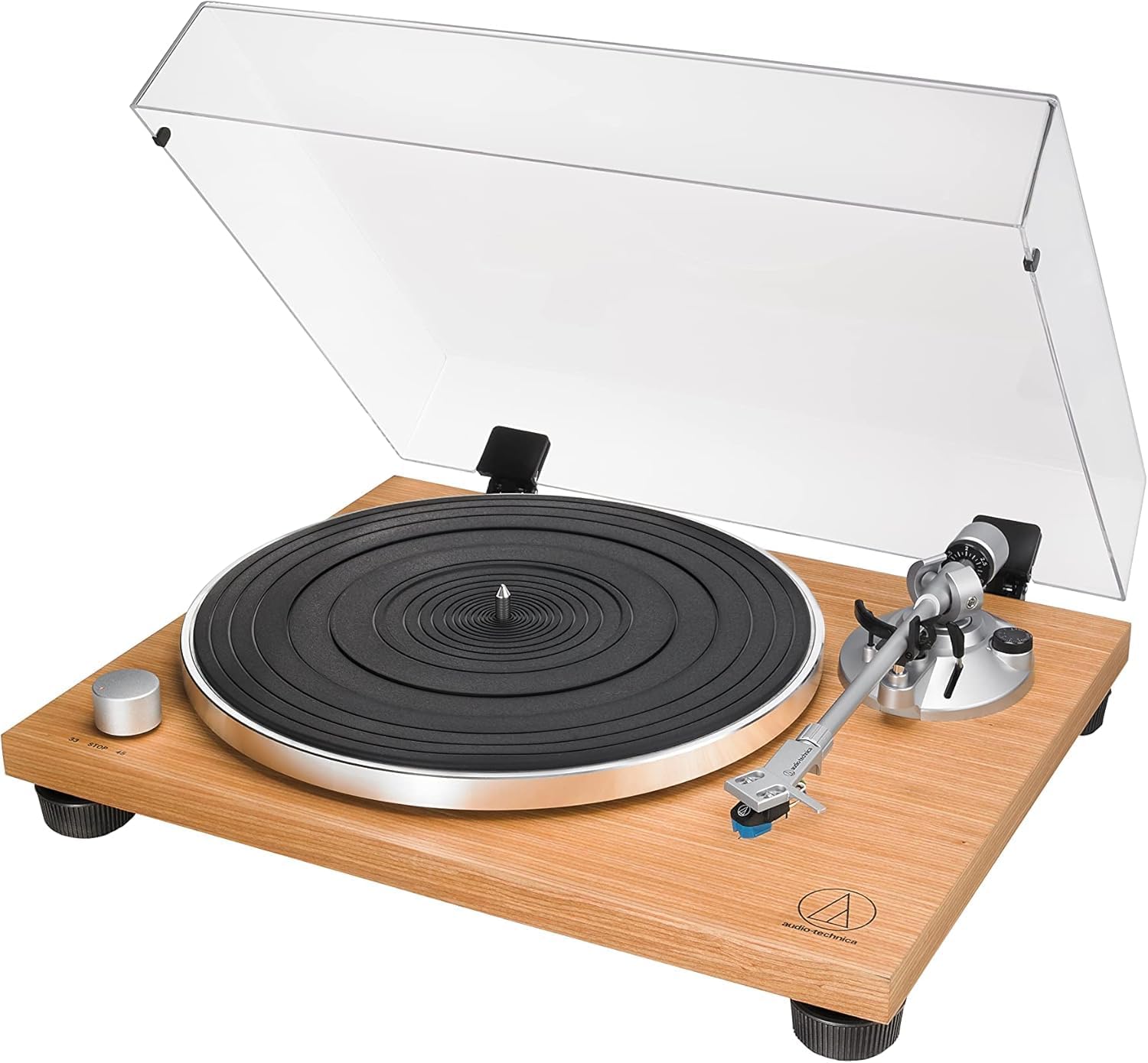 Manual Belt Drive Turntable Teak Wood Base 33 45 RPM