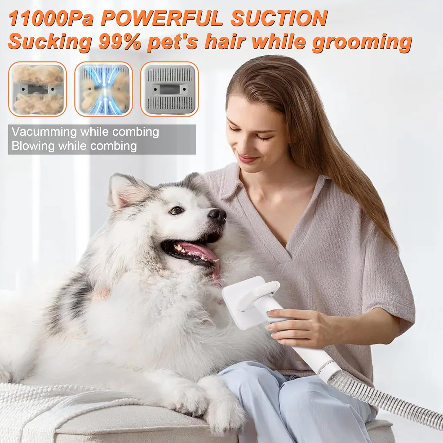 Pet Grooming Vacuum Kit 10 Tools Clipper Nail Grinder 2L White