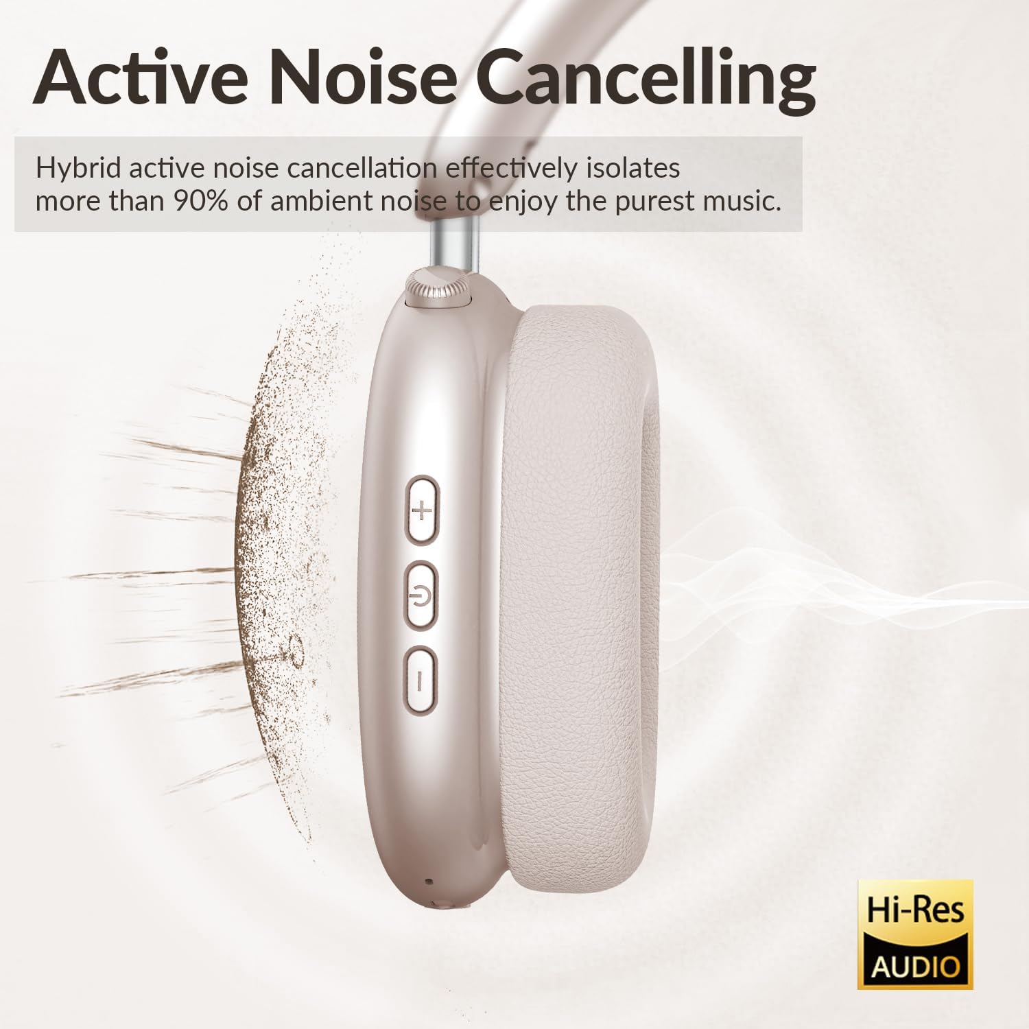 Wireless ANC Over Ear Headphones 60H Playtime Hi-Res Bass