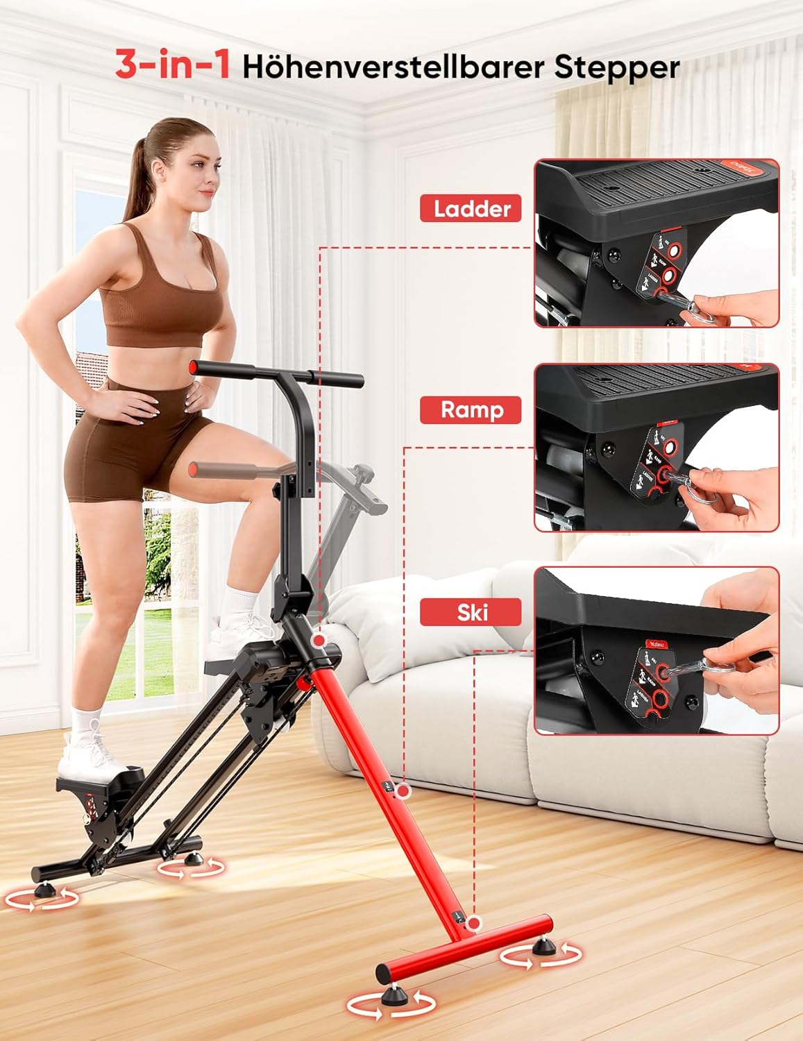 Folding Stair Stepper Exercise Machine 3 Mode Cardio Climber 660lb