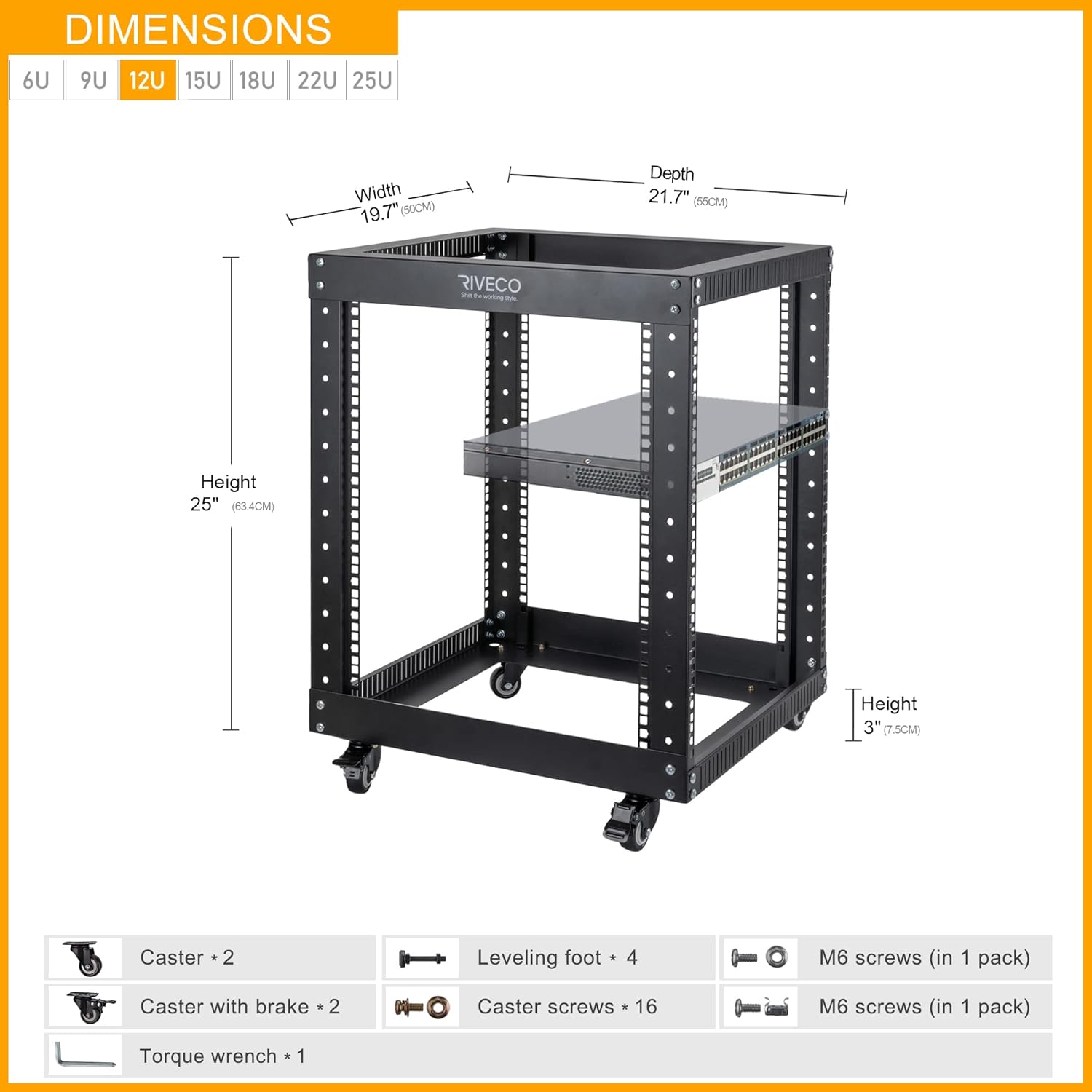 12U Open Frame Server Rack with Wheels 19 Inch Heavy Duty
