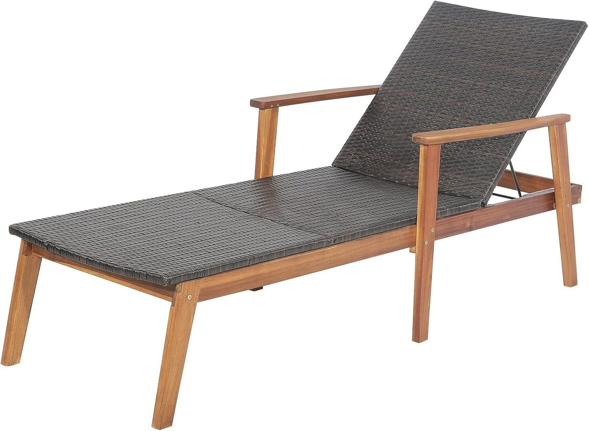Acacia Wood Rattan Sun Lounger 4 Position Recliner