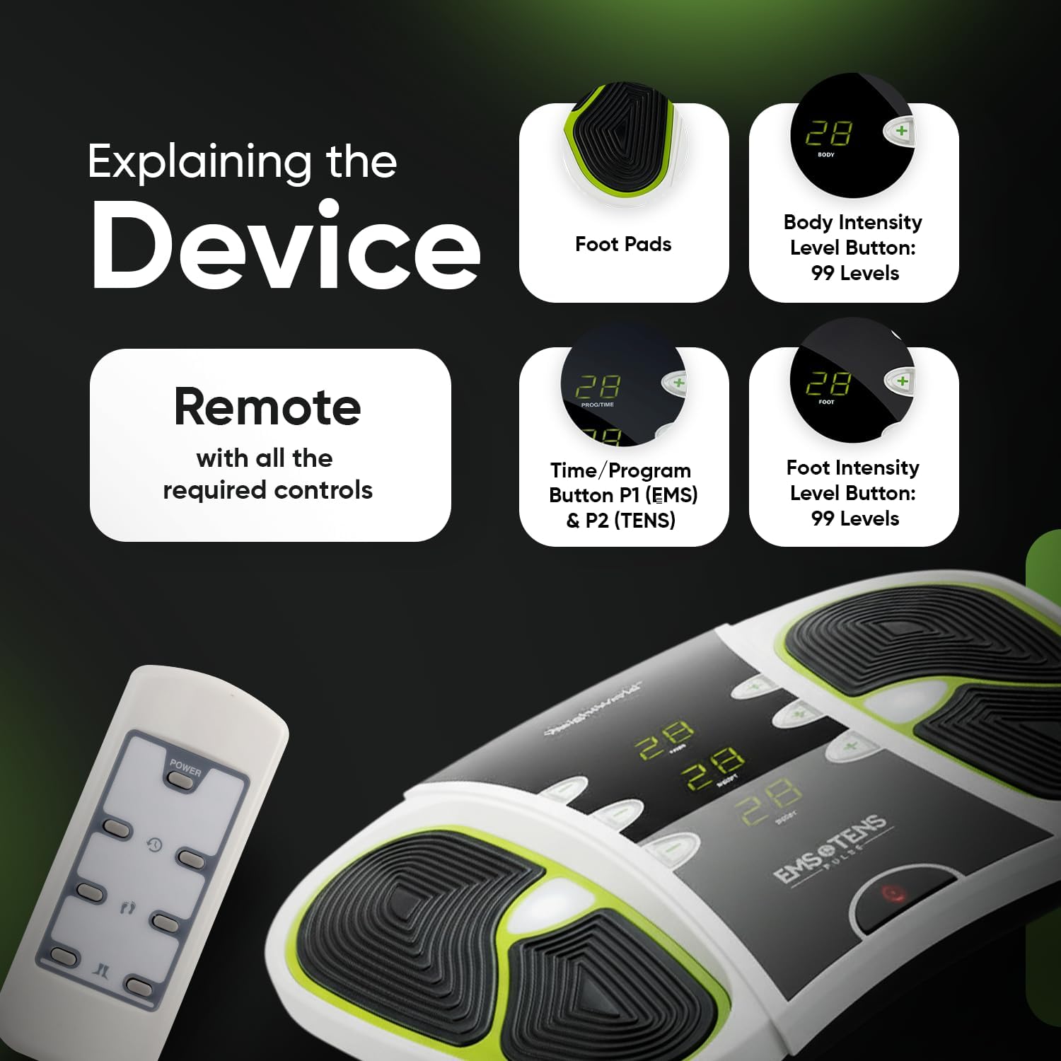 Foot Circulation Machine EMS TENS Massager 99 Levels Remote