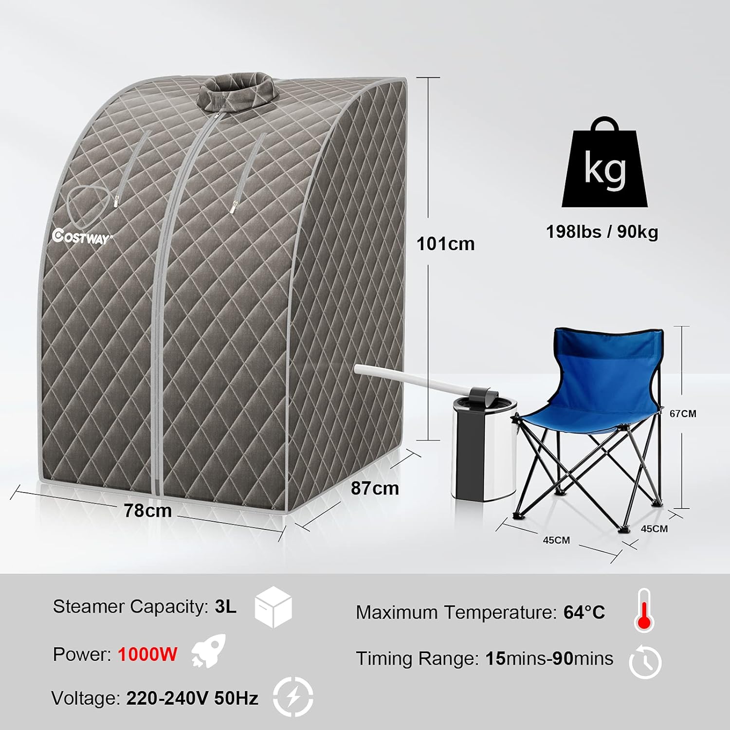 Portable Steam Sauna Tent Full Body Spa Folding Chair Remote Control