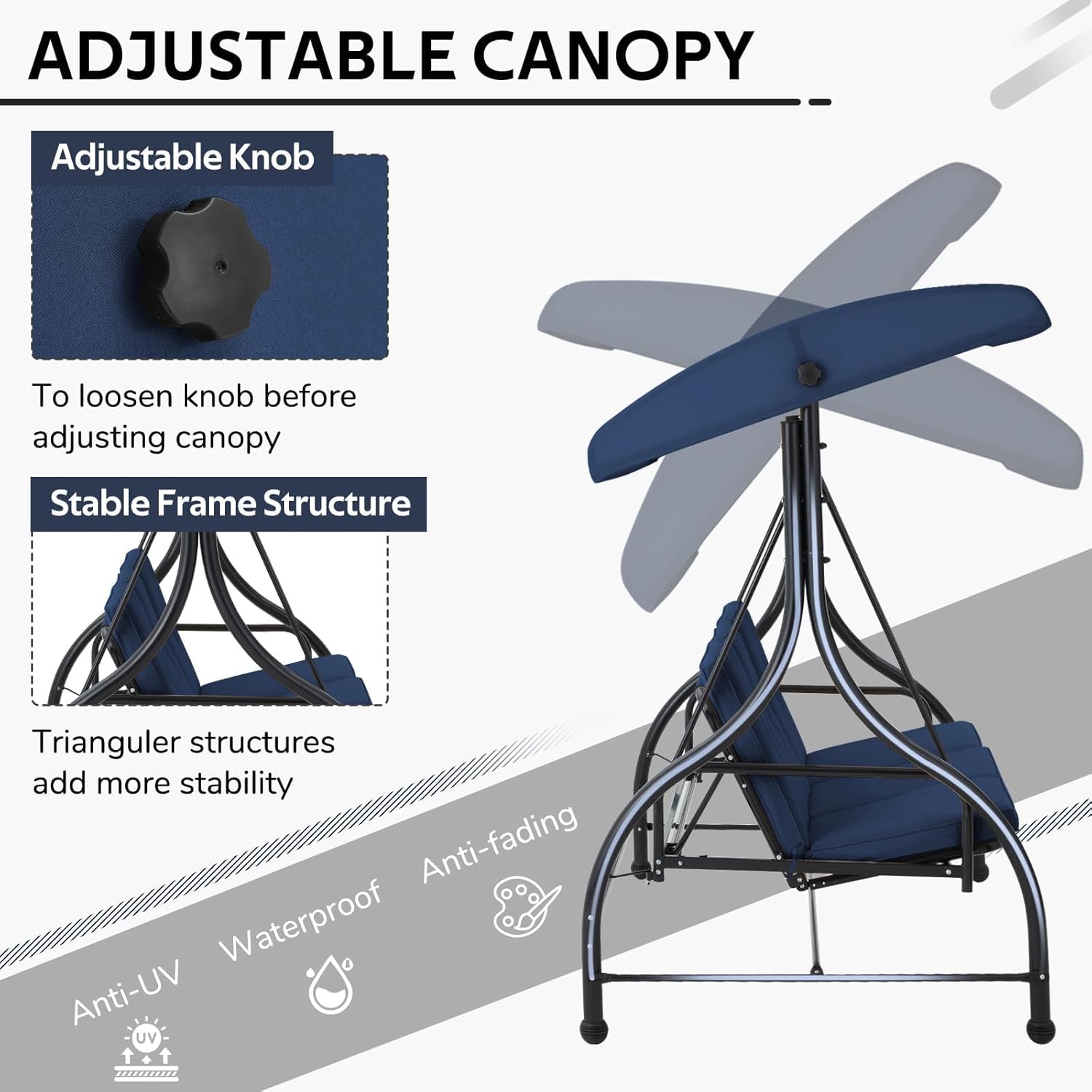 3 Seater Garden Swing Seat Bed Convertible Hammock Chair Blue