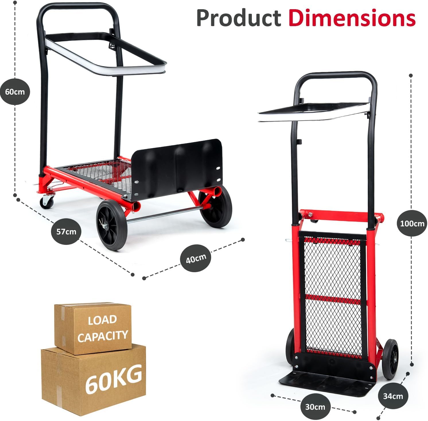 2 In 1 Folding Sack Truck Platform Trolley 60KG Heavy Duty