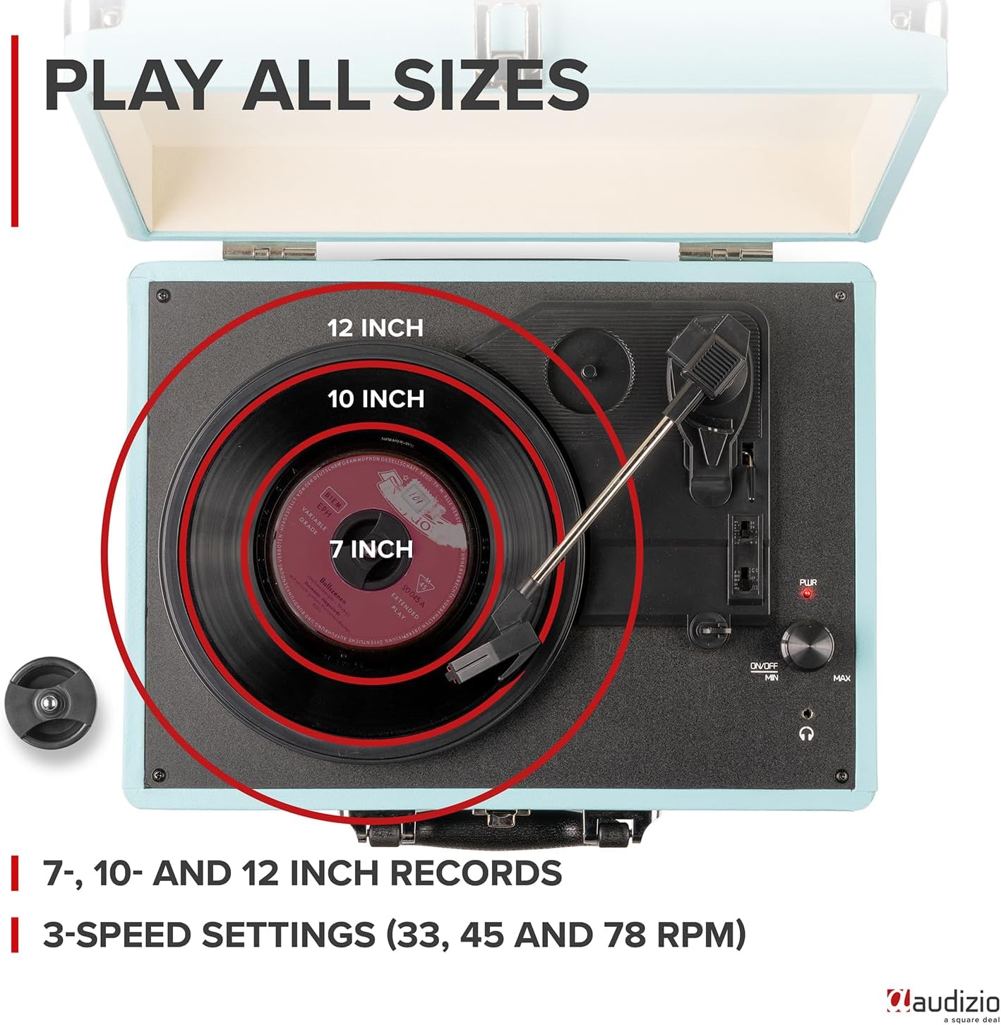 Portable 3-Speed Vinyl Record Player with Built-In Speakers & USB
