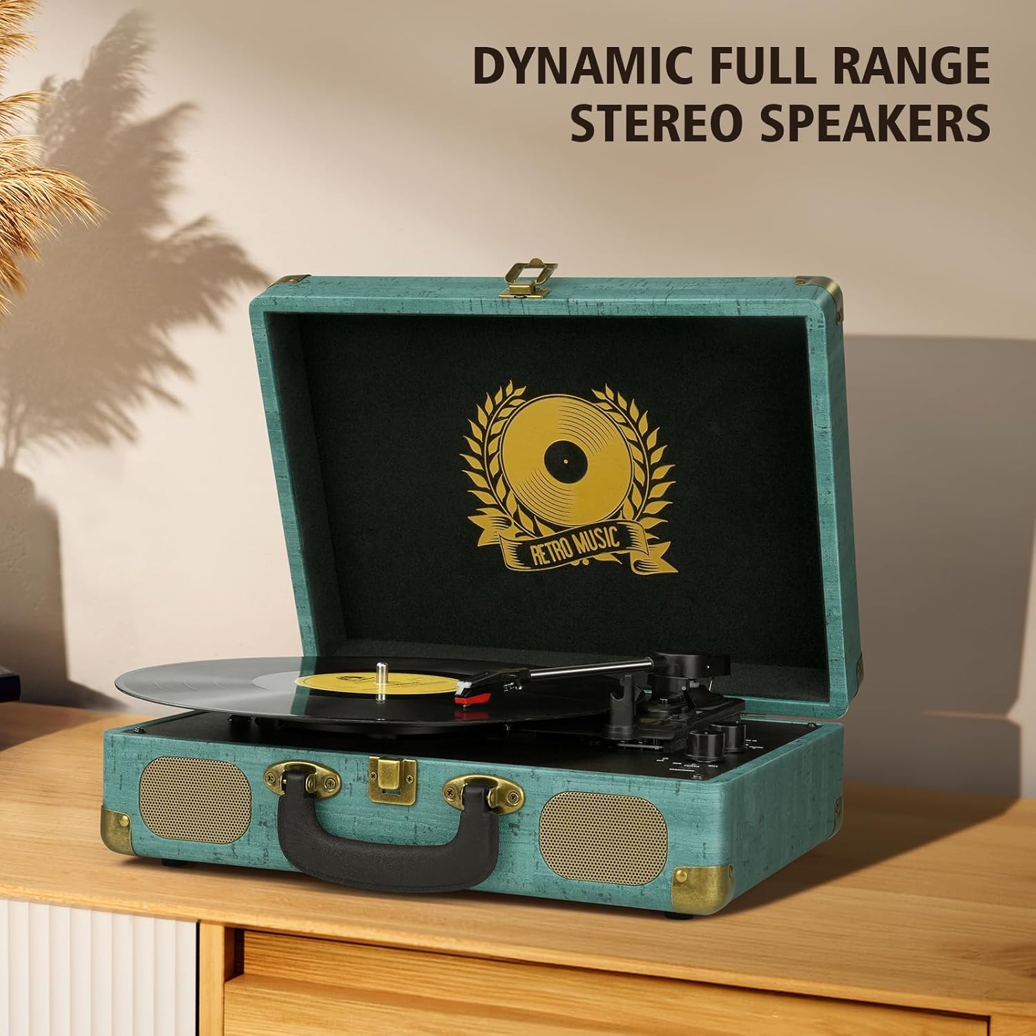 3-Speed Bluetooth Vinyl Record Player Portable Suitcase Turntable Military Green