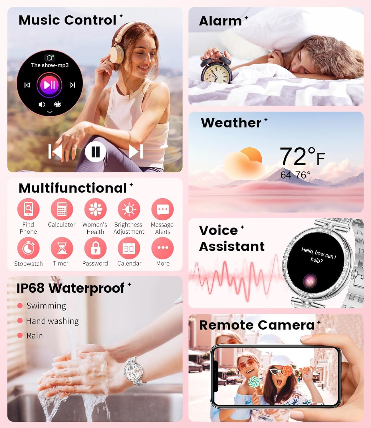 Silver Diamond Ladies Smart Watch Bluetooth Call AMOLED Watch