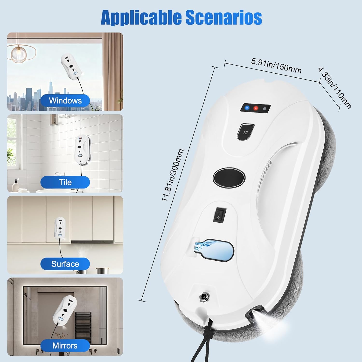Robot Window Cleaner 5600Pa Smart Glass Cleaner Dual Spray Remote