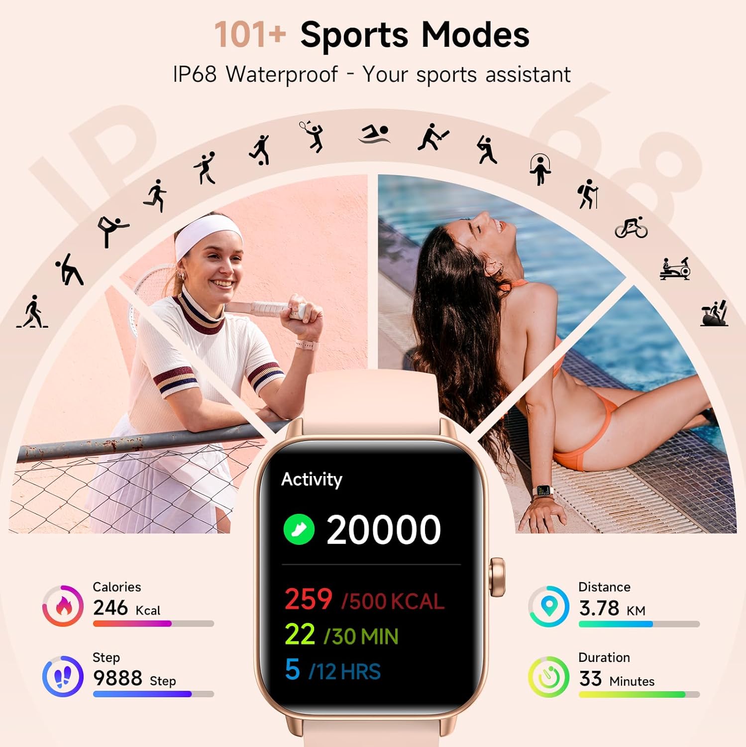 Women Smart Watch Alexa Call 100 Sports IP68