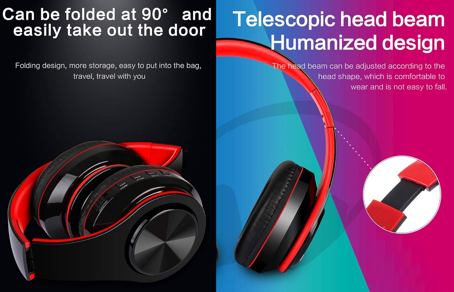 Wireless Over Ear Bluetooth Headphones Foldable HiFi Stereo With Mic