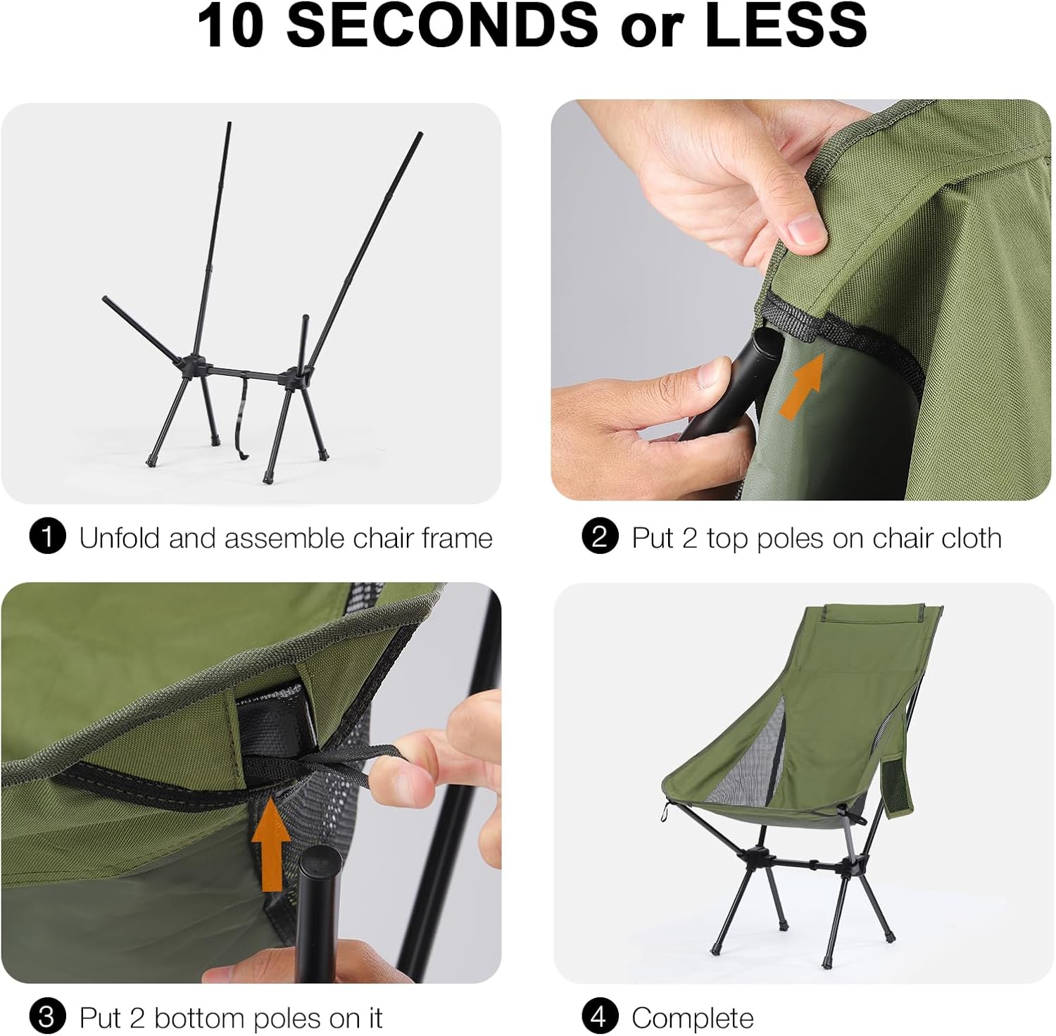 High Back Camping Chair Lightweight Folding Seat Green