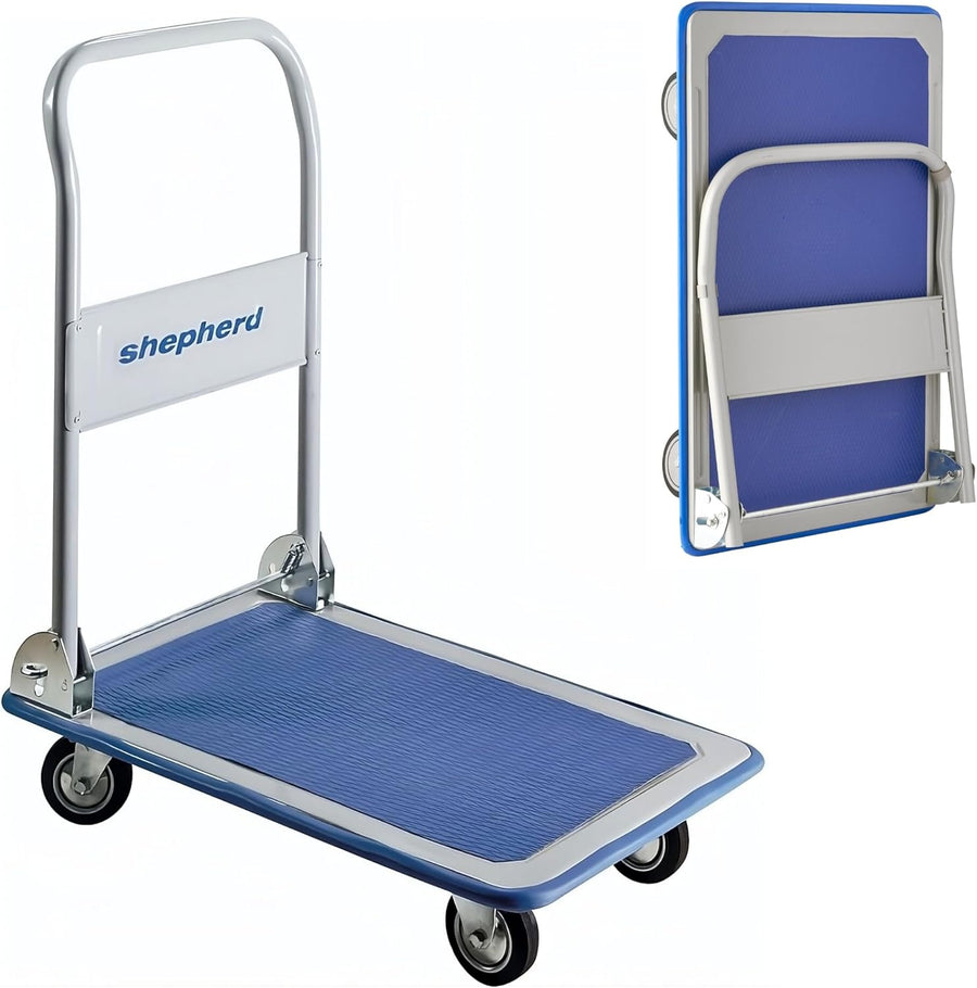 Heavy Duty Folding Platform Trolley 150KG Push Cart Blue