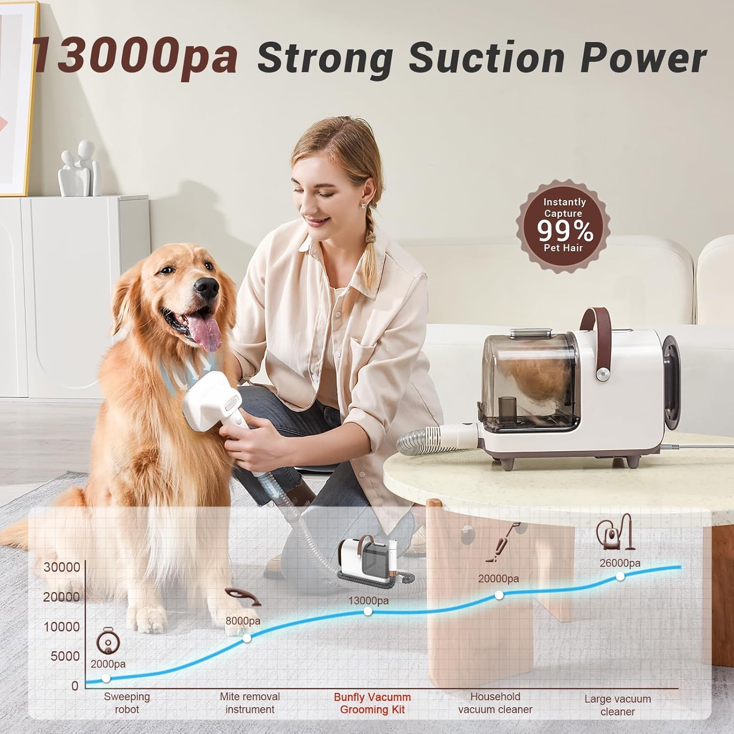Pet Grooming Vacuum 13000Pa 16 in 1 Hair Removal Kit 3L Quiet