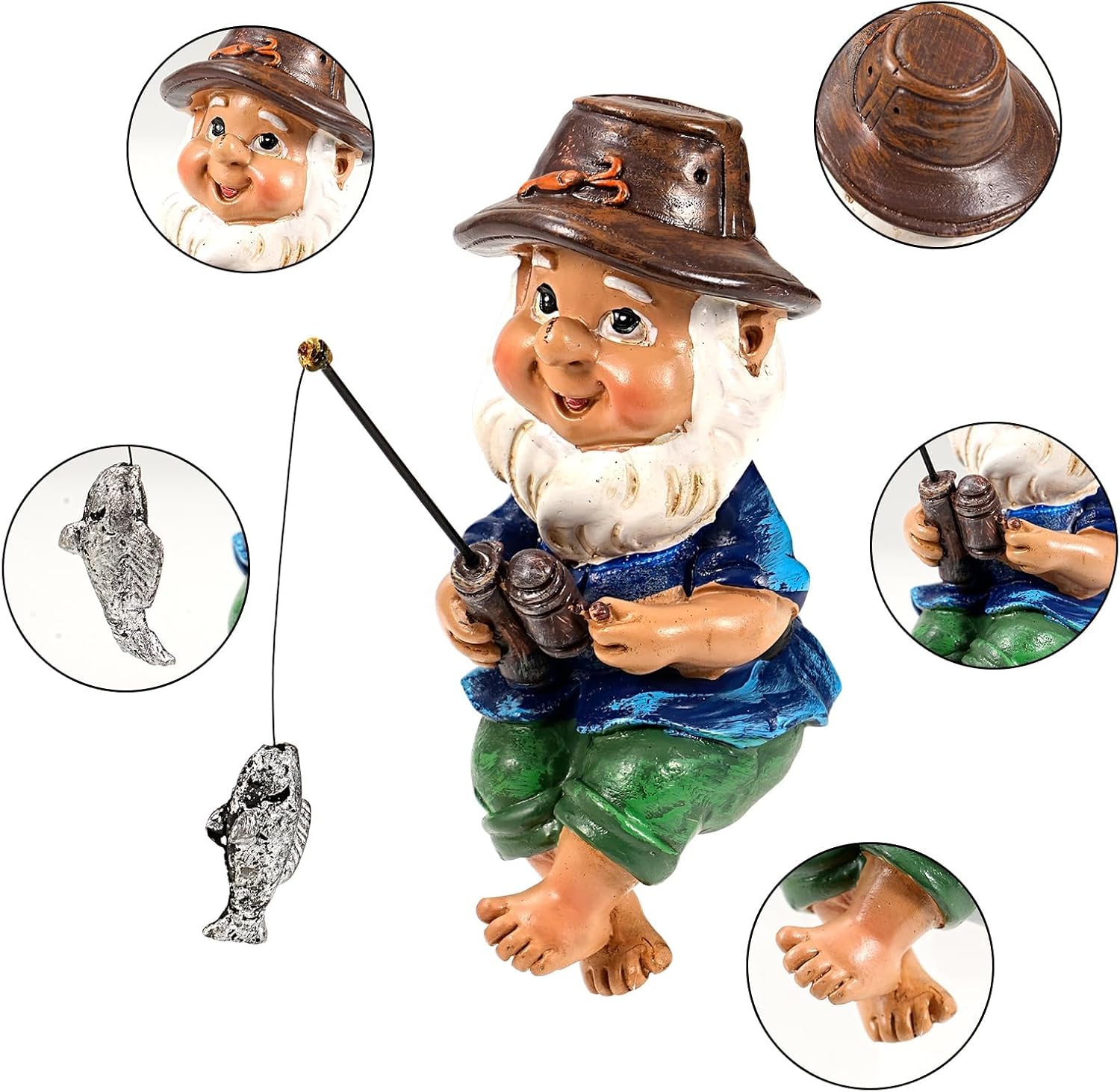 Fishing Garden Gnome Resin Outdoor Pond Lawn Decor Statue
