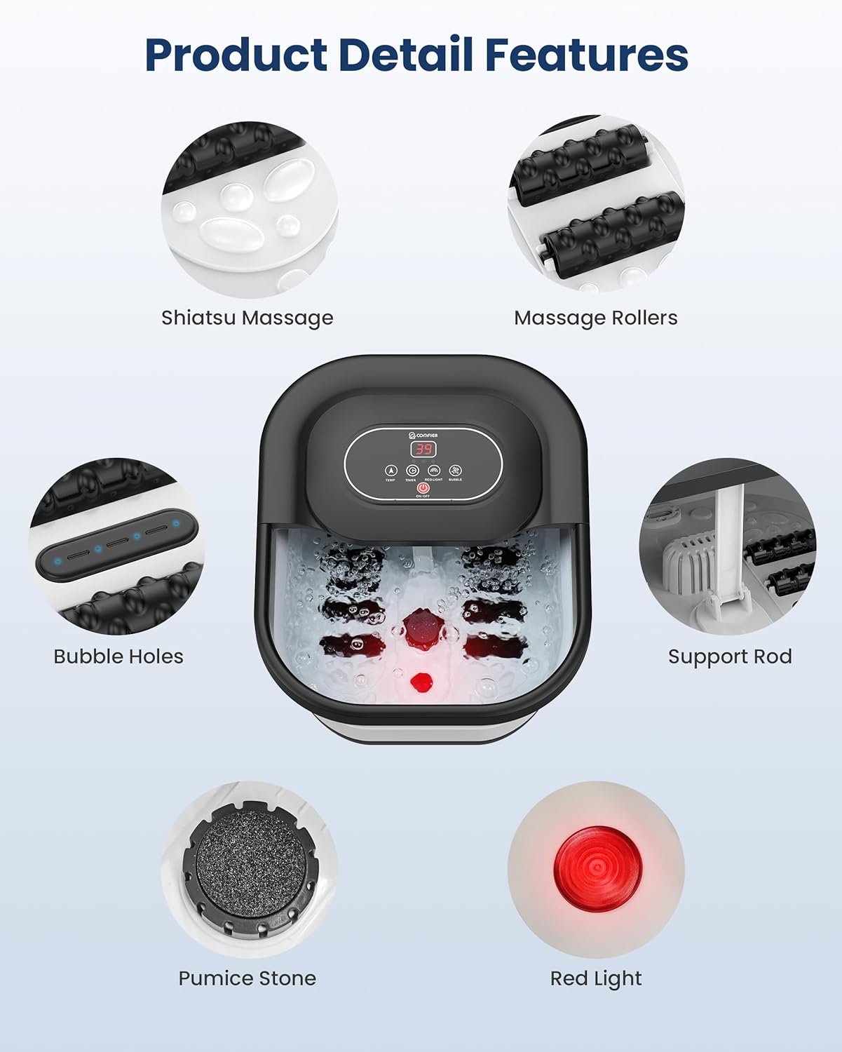 Foldable Foot Spa Massager Heat Bubble Vibration Rollers Timer