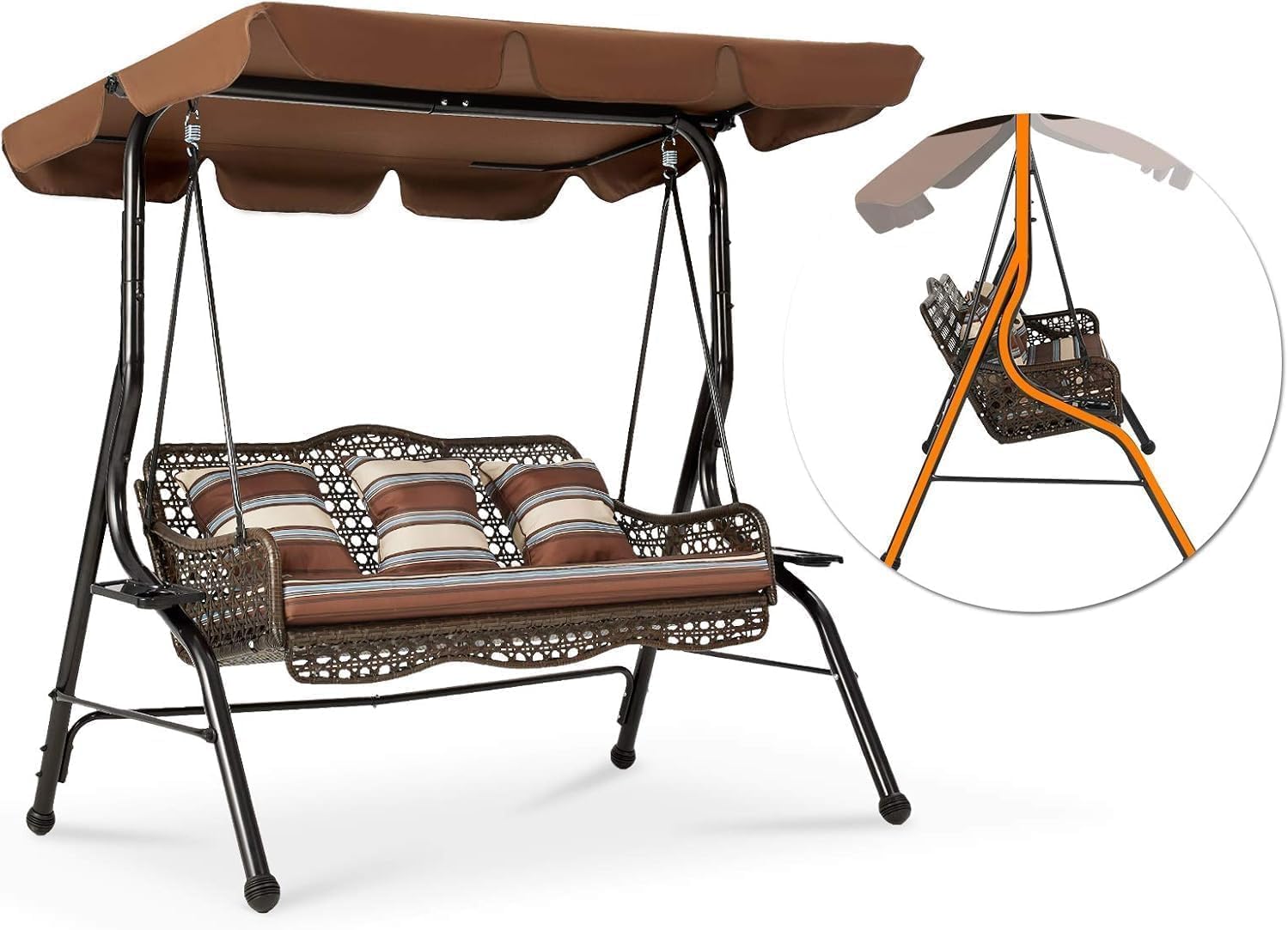 Black 3 Seater Garden Swing Chair with Canopy