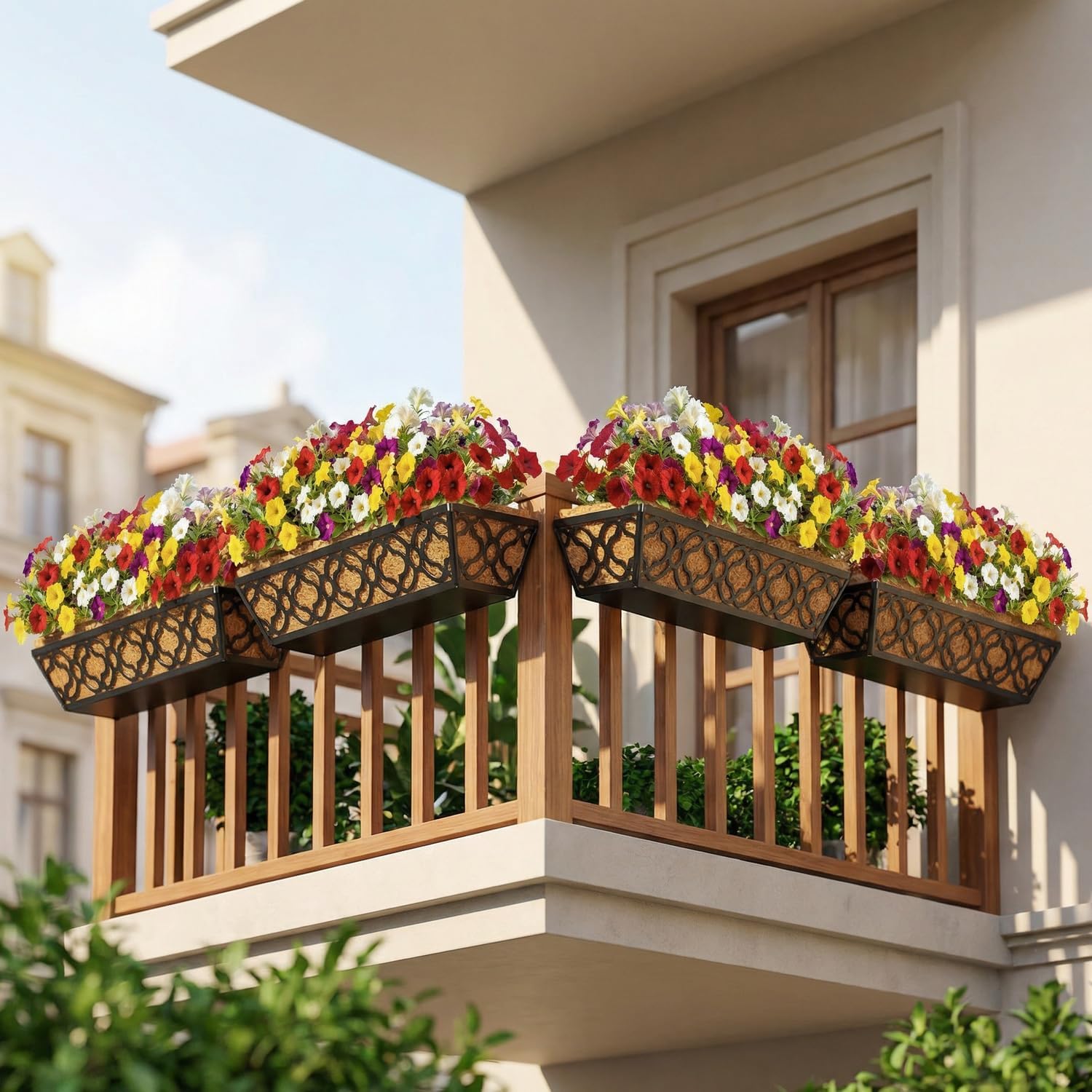 30in Hanging Flower Baskets Wall Planter Rail Box Coco Liner 4 Pack
